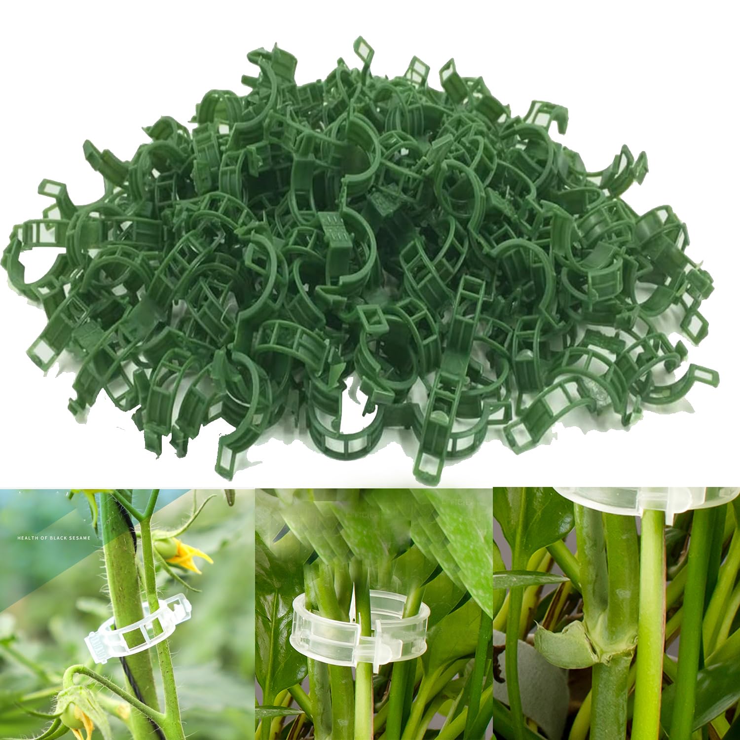 DOVAKO 300PCS Plant Supports for Outdoor Plants, Tomato Plant Support, Plant Clips for Climbing Plants, Garden Plant Support Clips for Vegetable Rose Orchid Peony Strawberry Hydrangea Vine (Green)
