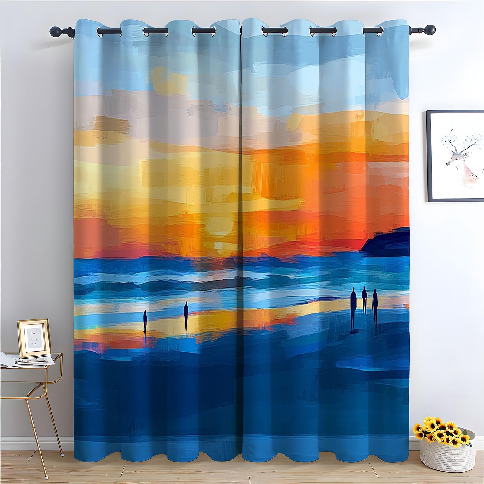 WIKEO Floral Curtains Soft Graffiti Landscape pattern Thermal Insulated Blackout Curtain Botanical Flower Print Pattern Window Drapes for Bedroom Living Room-52 W x 96" L (Pack of 2)
