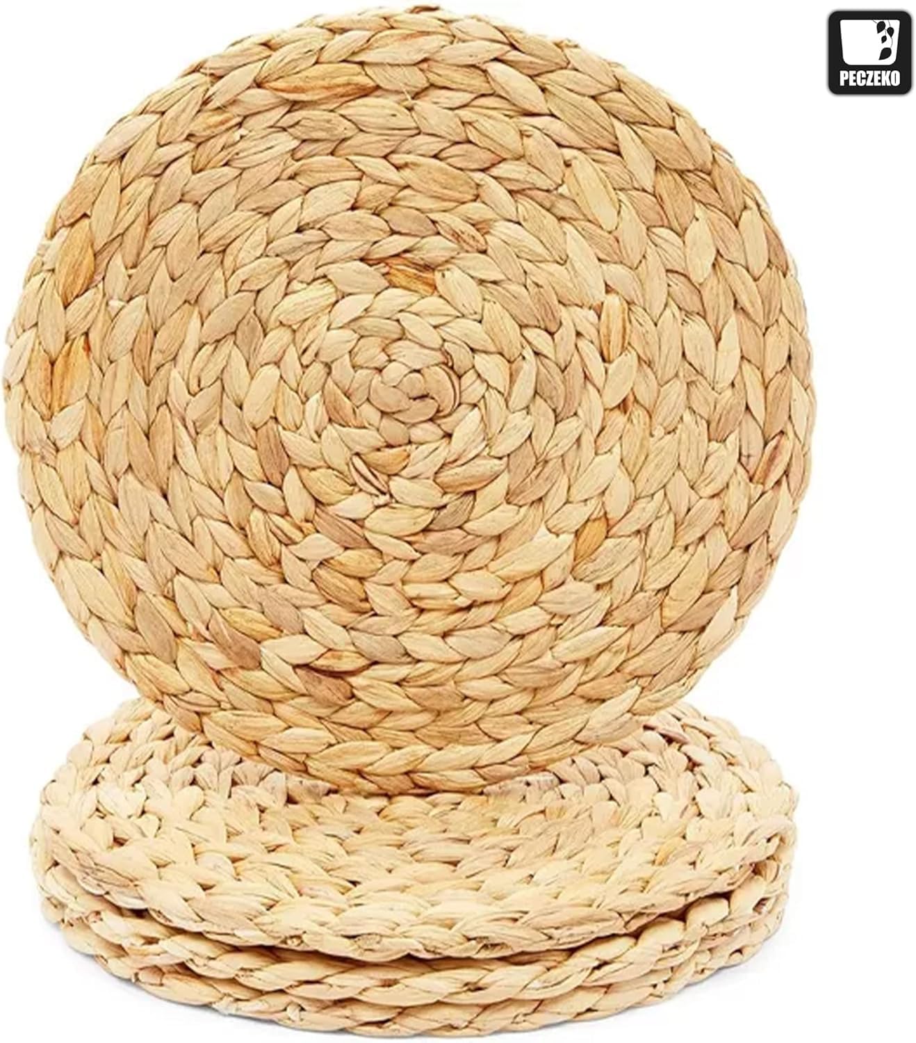 8er Set Rund Seegras Platzset Abwaschbar Platzsets Tischsets Werden, Boho Platzteller, Ideal für Weihnacht Hochzeit Küche Party, Hitzebeständige 35cm Platzdeckchen Abwaschbar, Natur