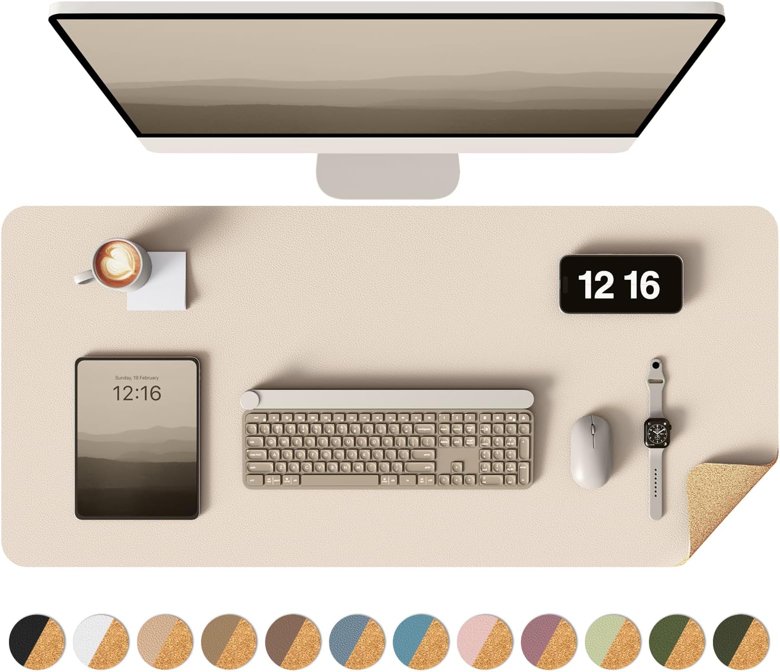 YSAGi Double-Sided Desk Pad - Leather & Cork Eco Desk Mat, Large Waterproof Mouse Pad, 47.2x23.6 Inch For Office & Home