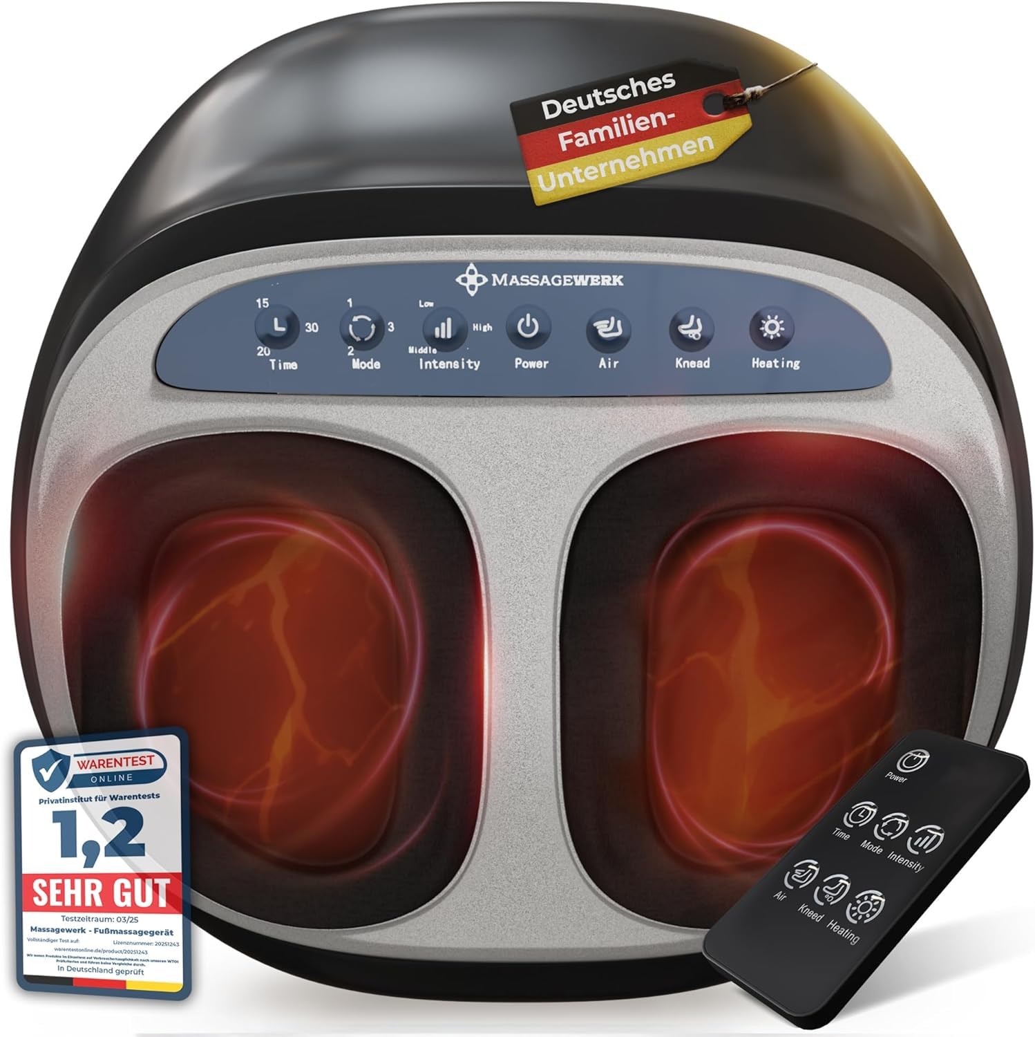 Premium Fußmassagegerät Elektrisch | EMS Fußmassagegerät mit Shiatsu, Vibration und Heizfunktion | Verbesserte Durchblutung, Schmerzlinderung bei Fersensporn und Neuropathie bis Größe 45