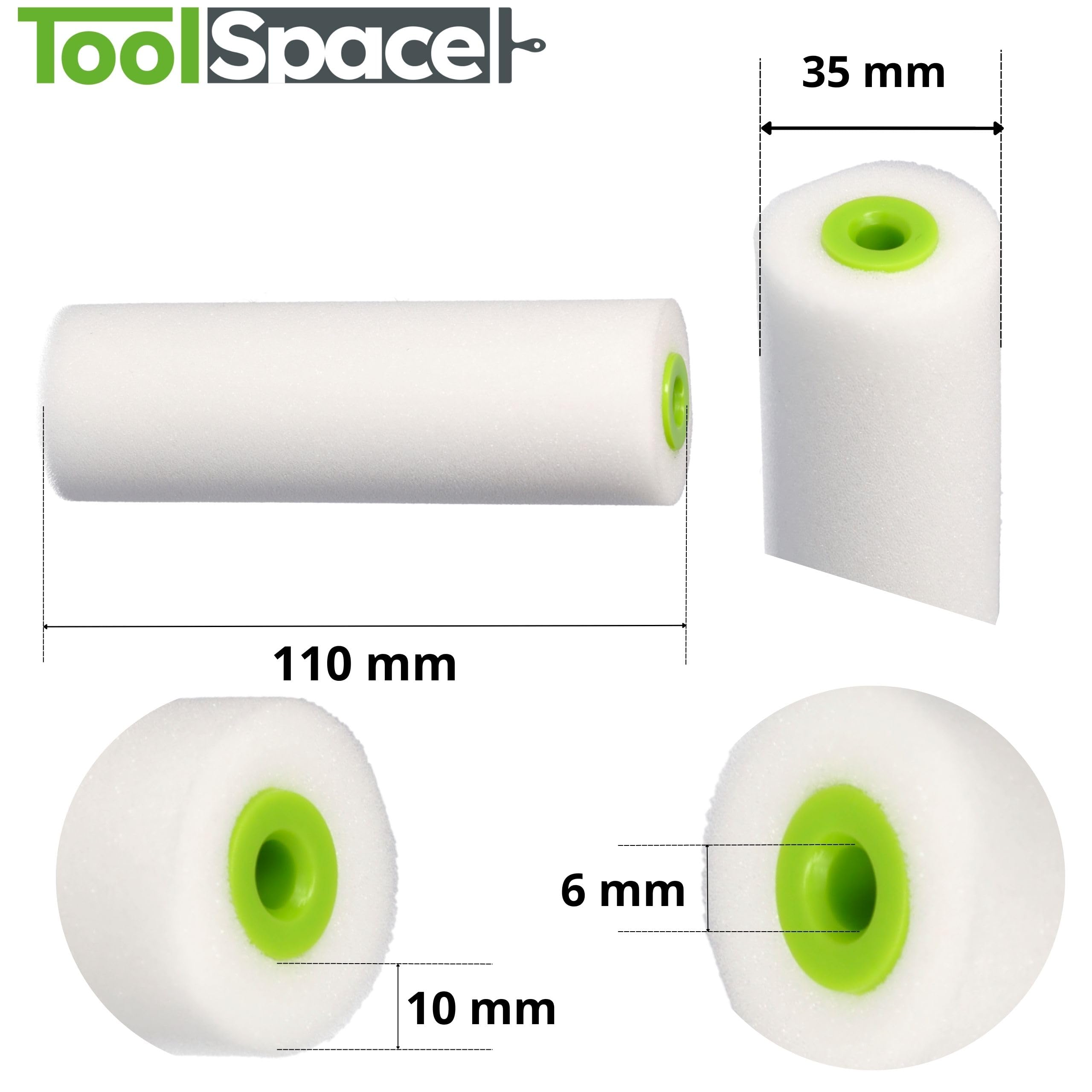 ToolSpace 10 rodillos de pintura, 11 cm, rodillo de pintura, rodillo de pintura, rodillo no agresivo, resistente a disolventes, rodillo de espuma, espuma de poliuretano