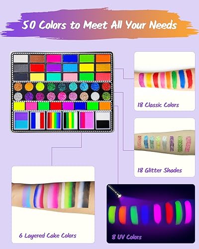 Miniatura 5 de Kit de pintura facial para niños, kit de pintura facial activada por agua, paleta de maquillaje profesional no tóxica con plantillas, gemas,