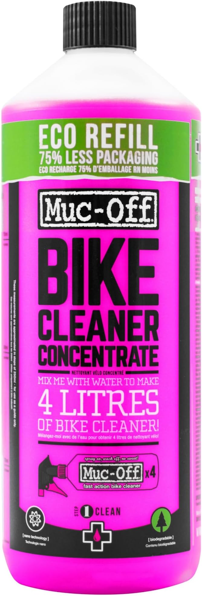 Muc-Off Bike Cleaner Concentrate, 1 Litre - Fast-Action, Biodegradable Nano Gel Refill - Mixes With Water To Make Up To 4 Litres of Bike Wash