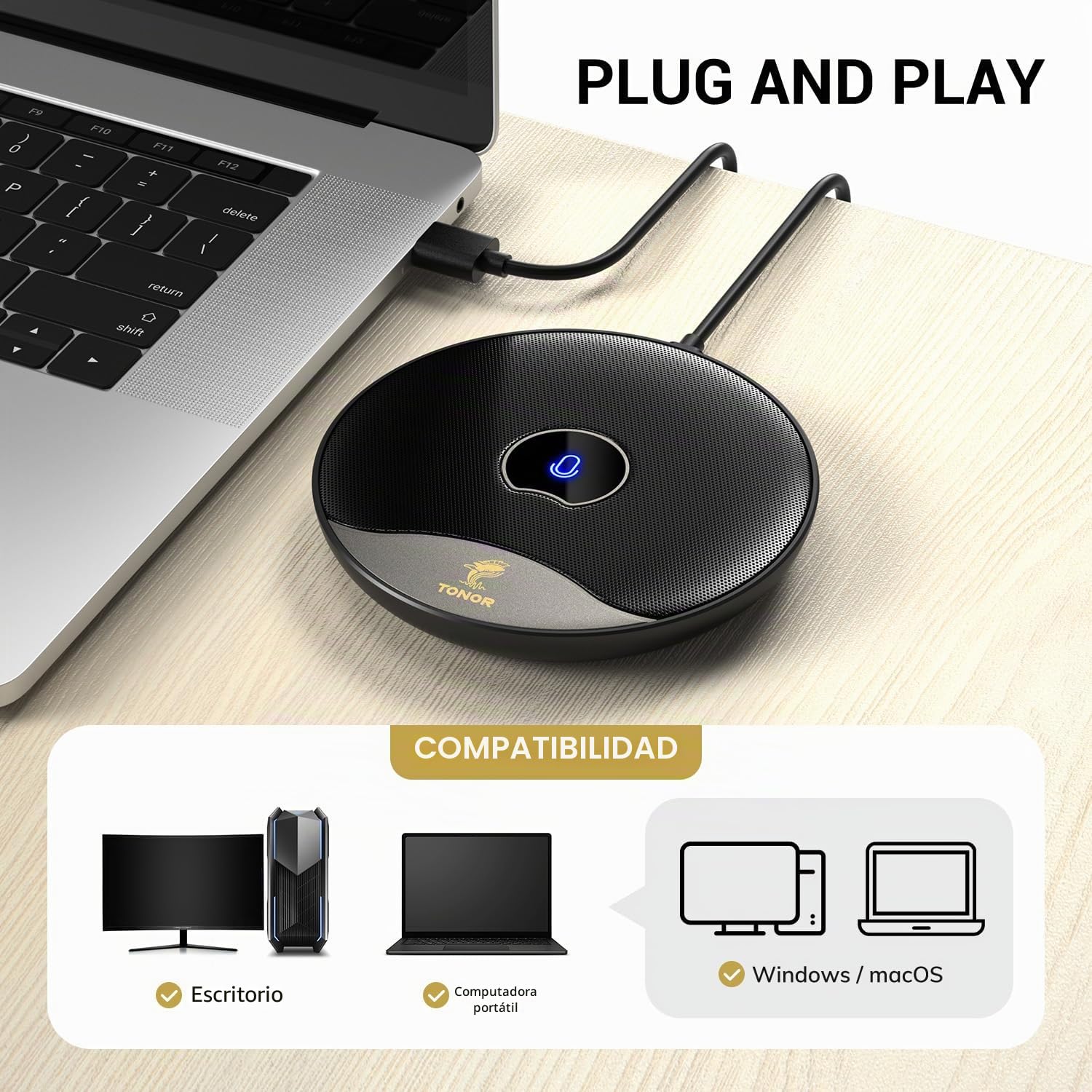 TONOR Micrófono USB para Conferencias, Micrófono de Condensador Omnidireccional para PC con Botón de Silencio para Reuniones/Clases en Línea, Llamadas Zoom, Skype, Conectar y Listo (TM20)