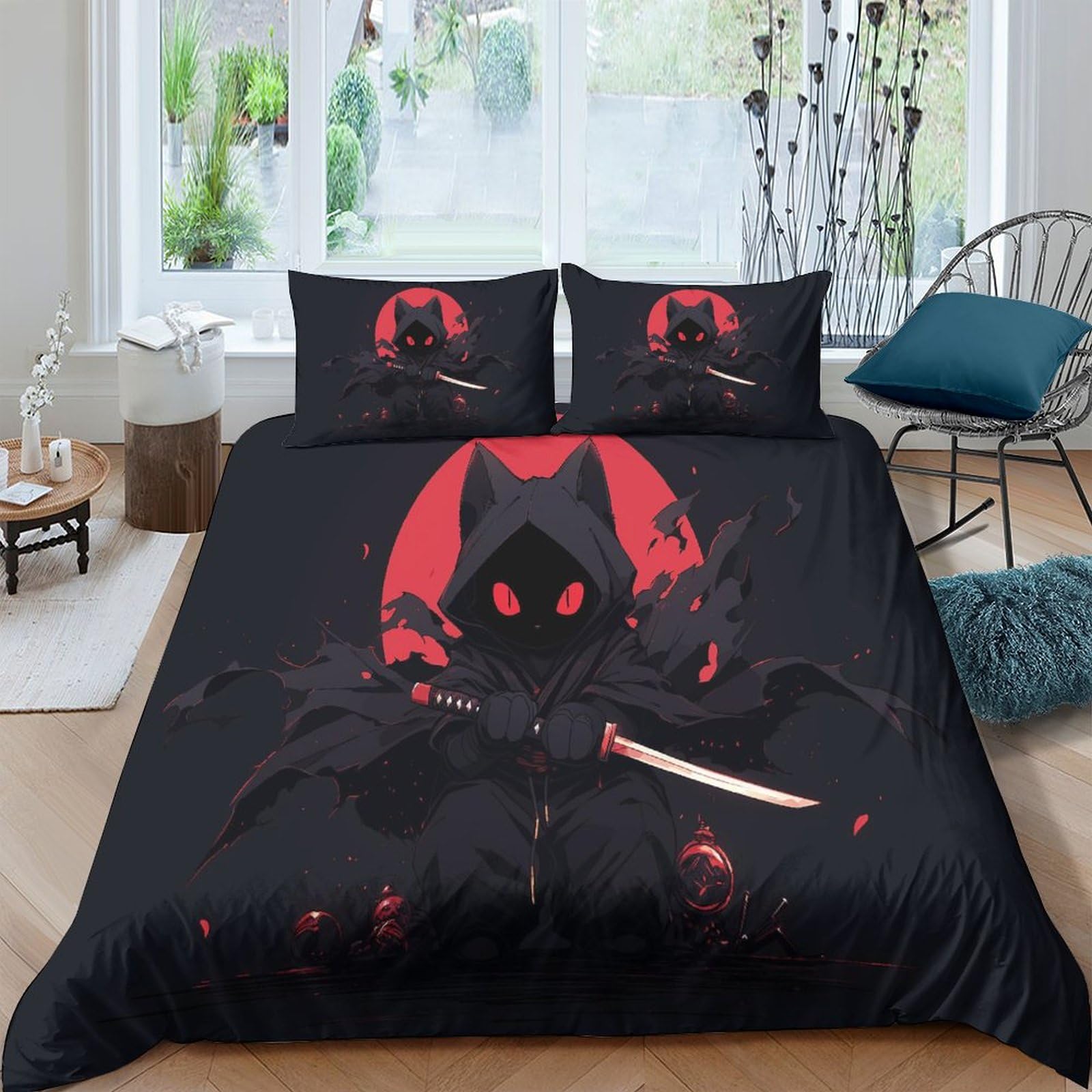 Parure de lit King size Red Moon Assassin avec housse de couette et taies