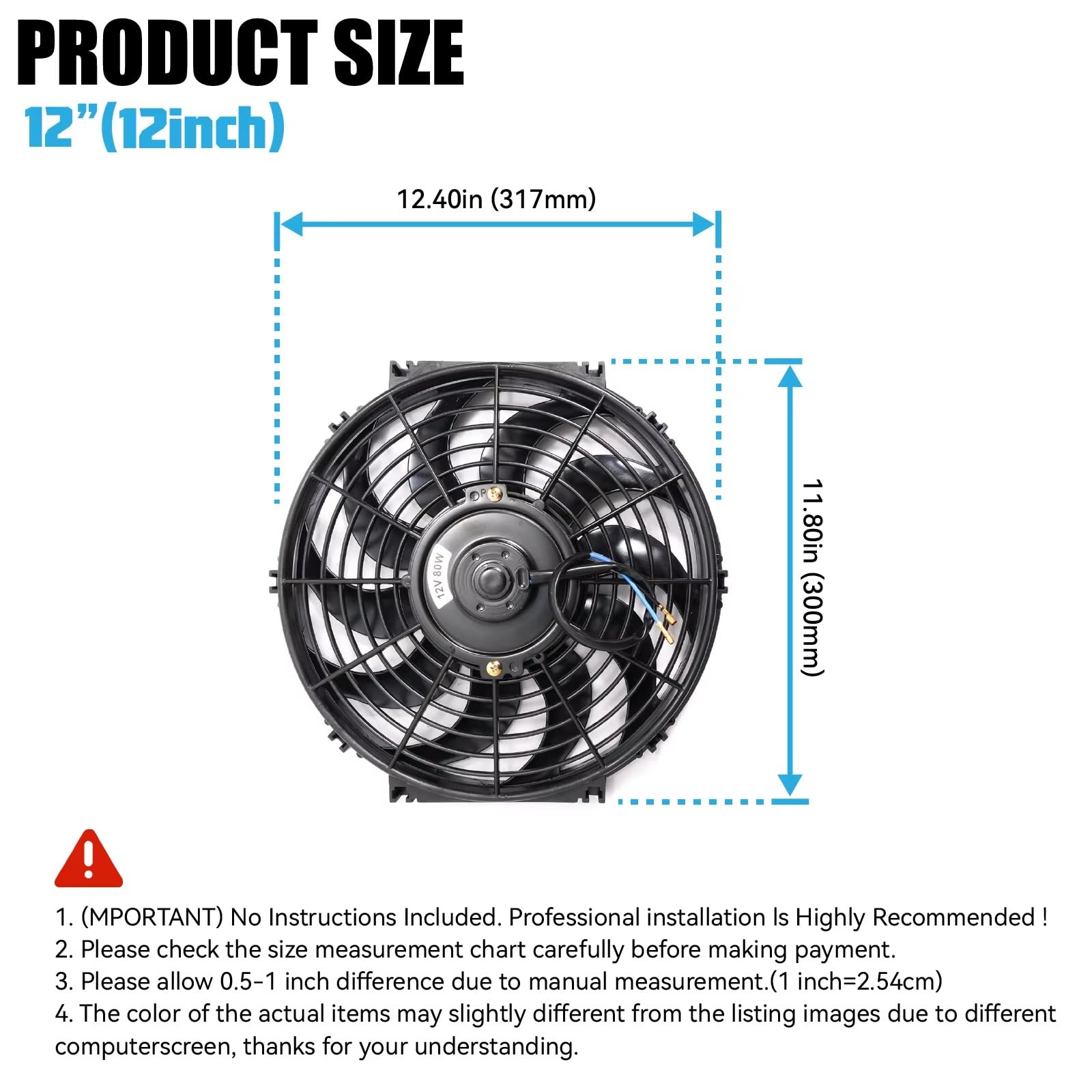 Ventilador Refrigeración Motor Coche 12 Pulgadas Ventilador Refrigeración Motor Eléctrico Empuje Lgado Universal Para Coche 12V Con Kit Montaje Ventilador Radiador Motor Kit