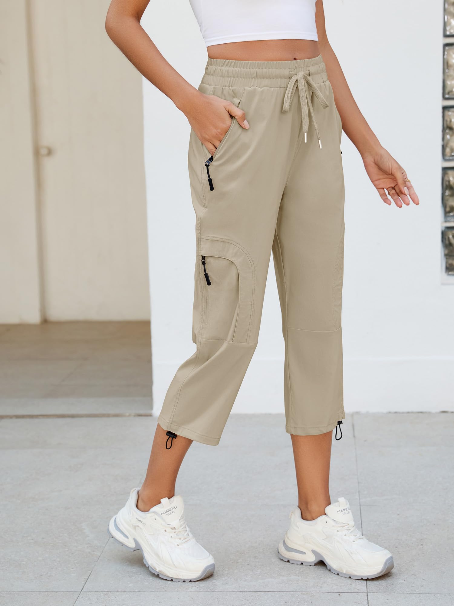 StylSense Spodnie Capri damskie 3/4 oddychające rozciągliwe lekkie z kieszeniami