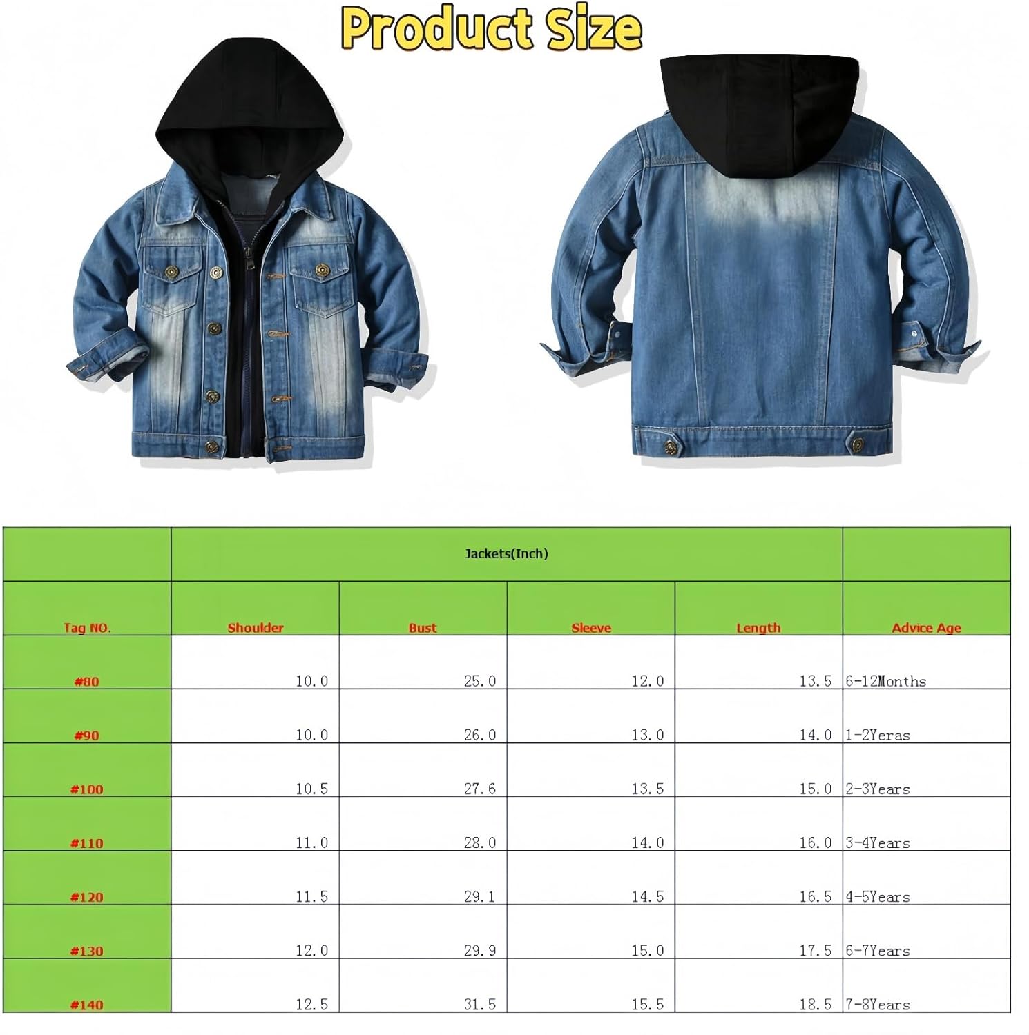 Little Boys Girls Cardigan Hooded Lapel Zipper Pocket Baby Denim Coat Jackets Outerwear - Image 2