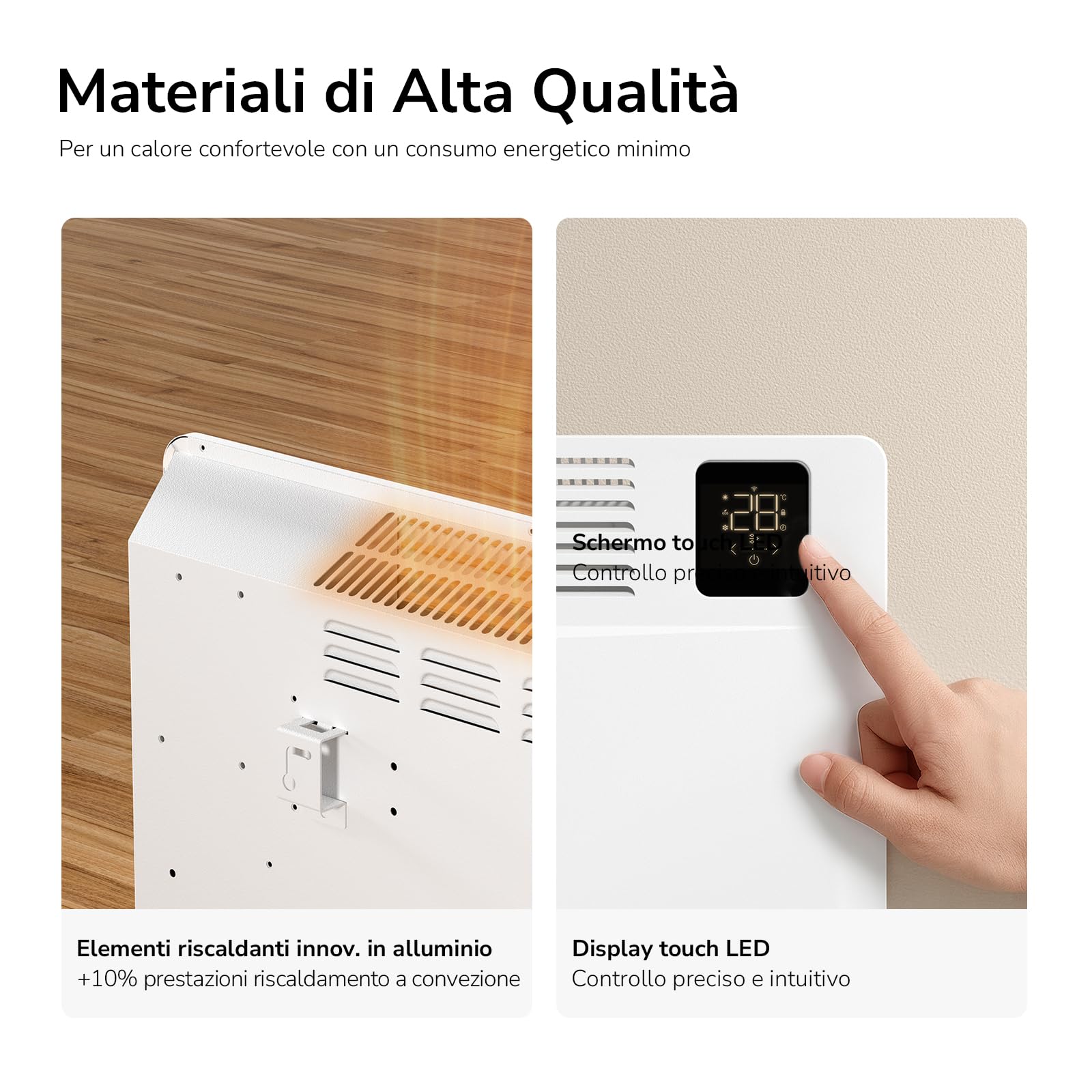 EMKE Radiatore Elettrico Intelligente 2000W Bianco – Convettore con WiFi e Controllo tramite App, Riscaldamento Elettrico a Basso Consumo, Montaggio a Parete o a Pavimento, 755×420×80 mm