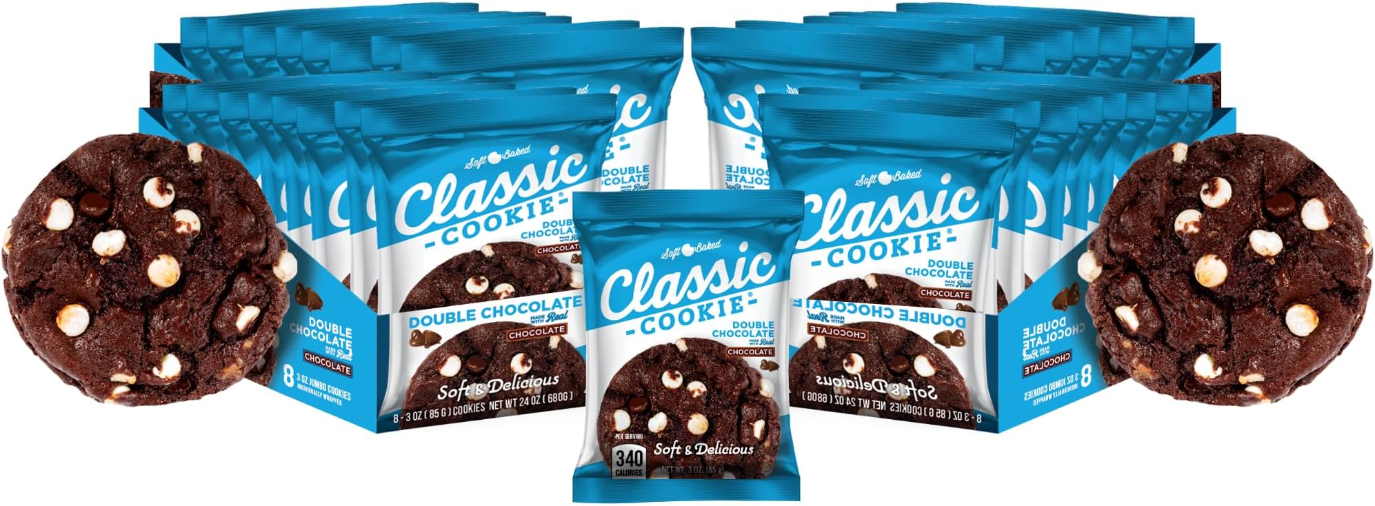 Classic Cookie Soft Baked Double Chocolate Cookies, 4 Boxes, 32 Individually Wrapped Cookies