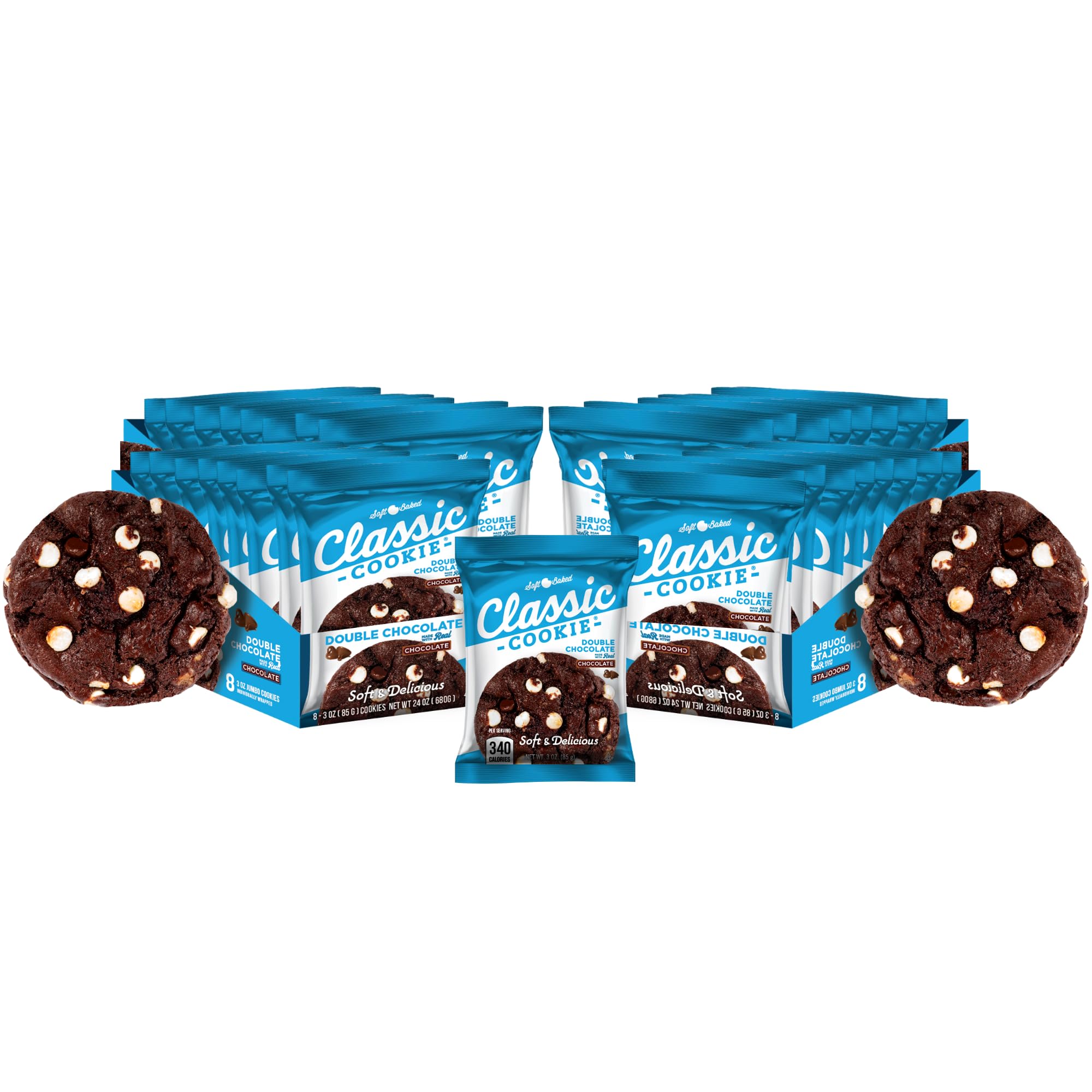 Classic Cookie Soft Baked Double Chocolate Cookies, 4 Boxes, 32 Individually Wrapped Cookies