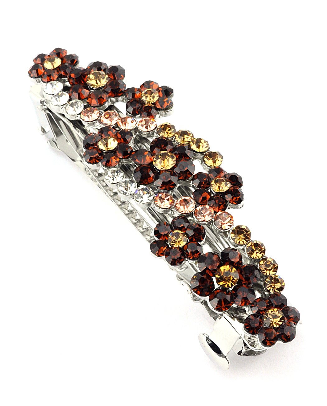 Women's Rhinestone Metal Hair Barrette Clip Hair Pin Antique Silver IMB2101, Brown