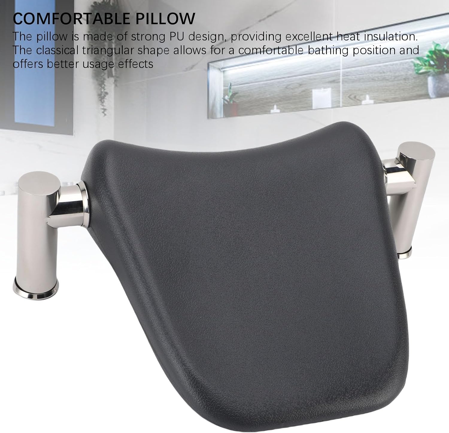 Buachois Bathtub Pillow, Spa Bath Pillow with Cover, Stainless Steel and PU, Modern Bathroom Pillow Support, Replacement Bracket Accessories Included, for Tub Bathing, S