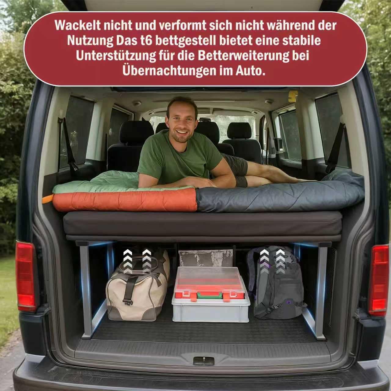 Rama łóżka do VW Multivan T5/T6/6.1, wielofunkcyjna rama łóżka, rozszerzenie łóżka VW T5/T6/6.1, pasuje do Multiflexboard, stelaż łóżka VW Bus do systemu szynowego, idealne przedłużenie łóżka i