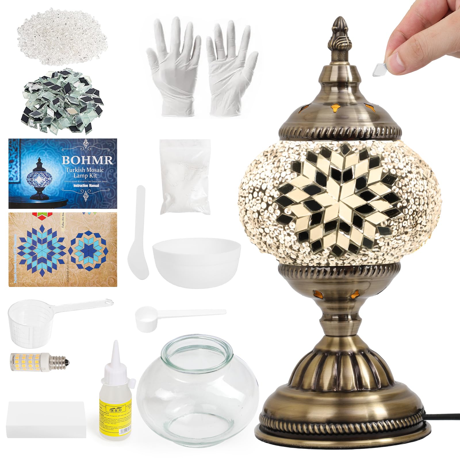 Photo 1 of BOHMR DIY Turkish Mosaic Lamp Kit, Stained Glass Table Lamp Making Kit- Easy and Fun, No Experience Needed, Mosaic Art & Craft Project Kits for Adults & Teens, Make Your Own Table Lamp,White