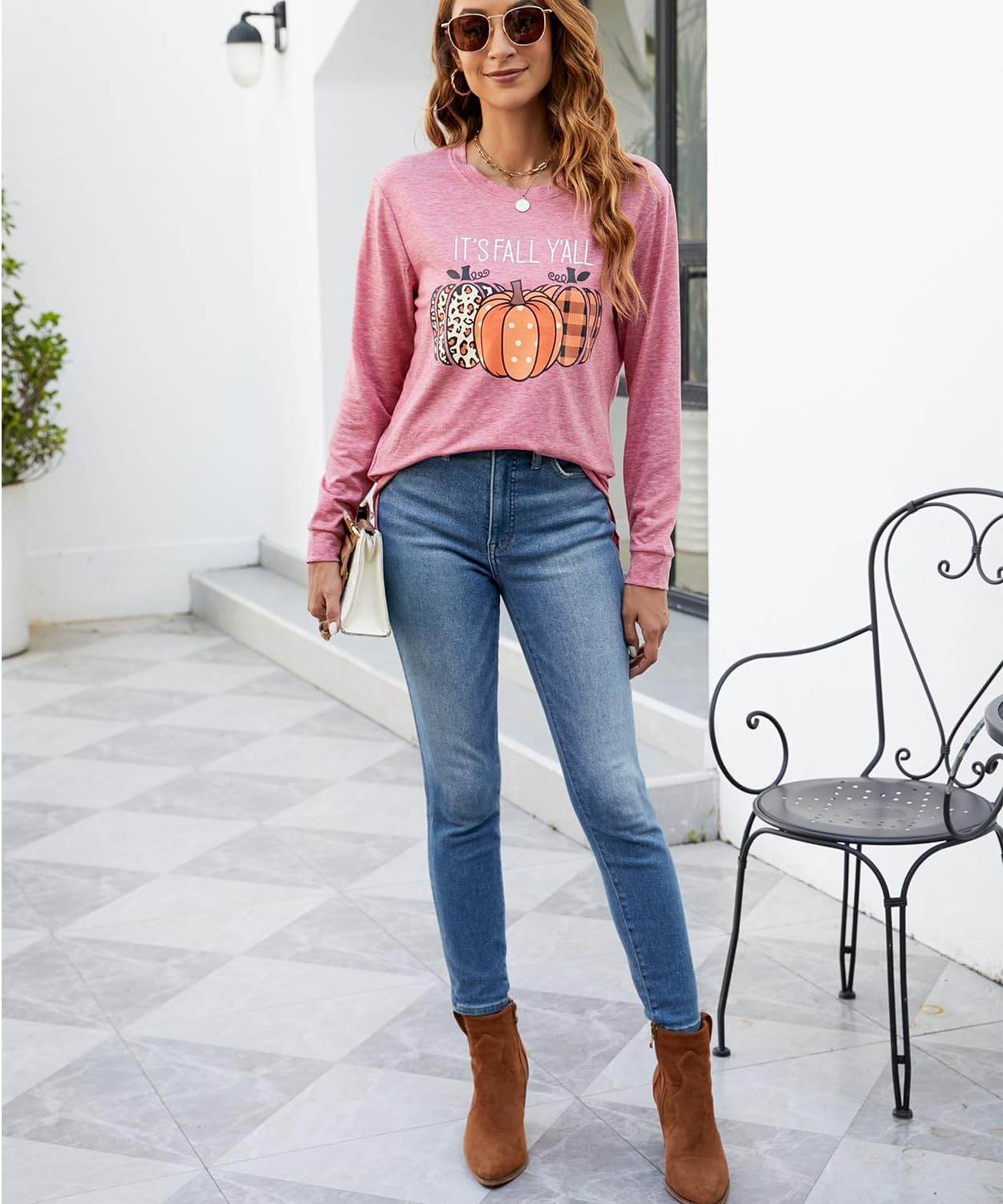 Womens Pumpkin Graphic Sweatshirts Crewneck Casual Fall Long Sleeve Tops - Image 6
