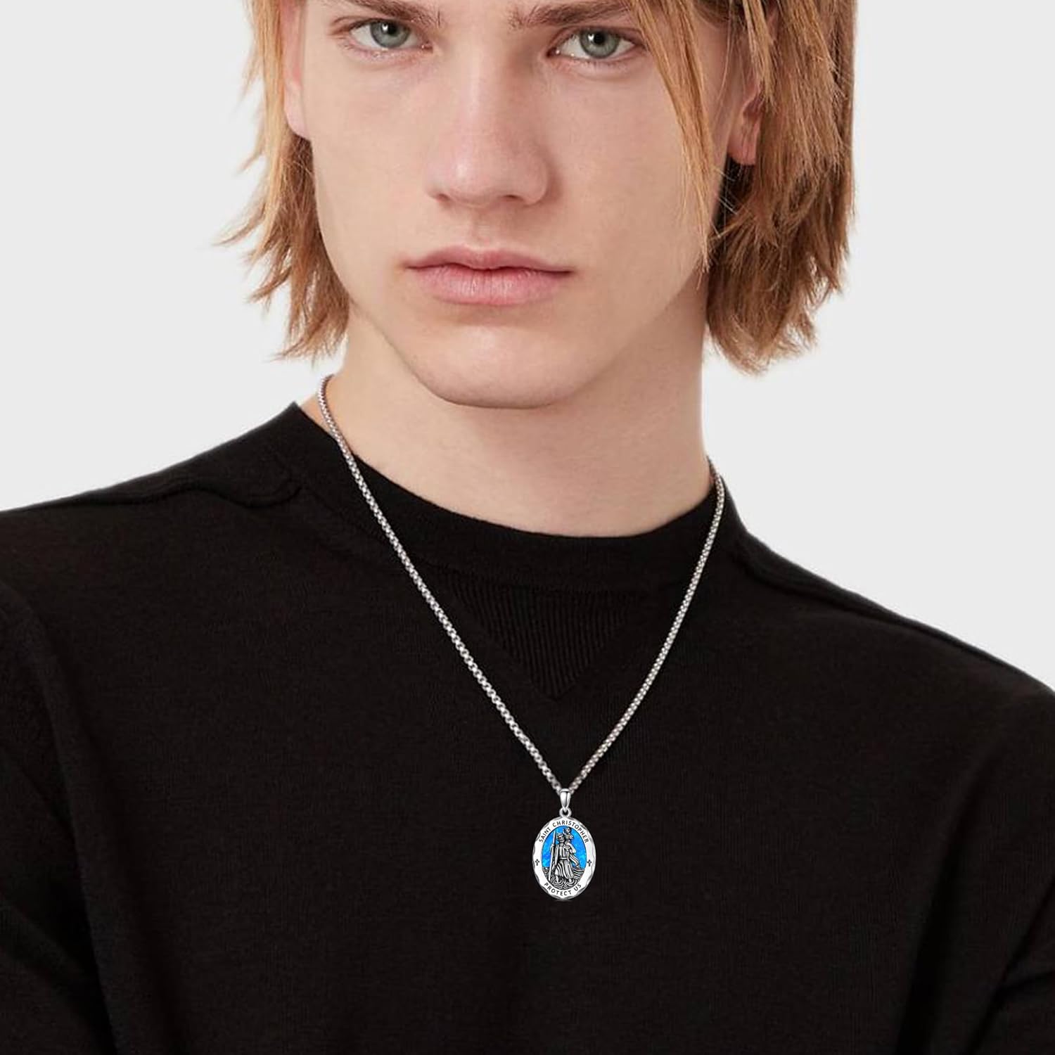 YAFEINI Religious Protection Amulet Necklace 925 Sterling Silver Saint Michael the Archangel Pendant Cross Necklace Saint Christopher Jewelry Saint Michael Gifts for Men Women
