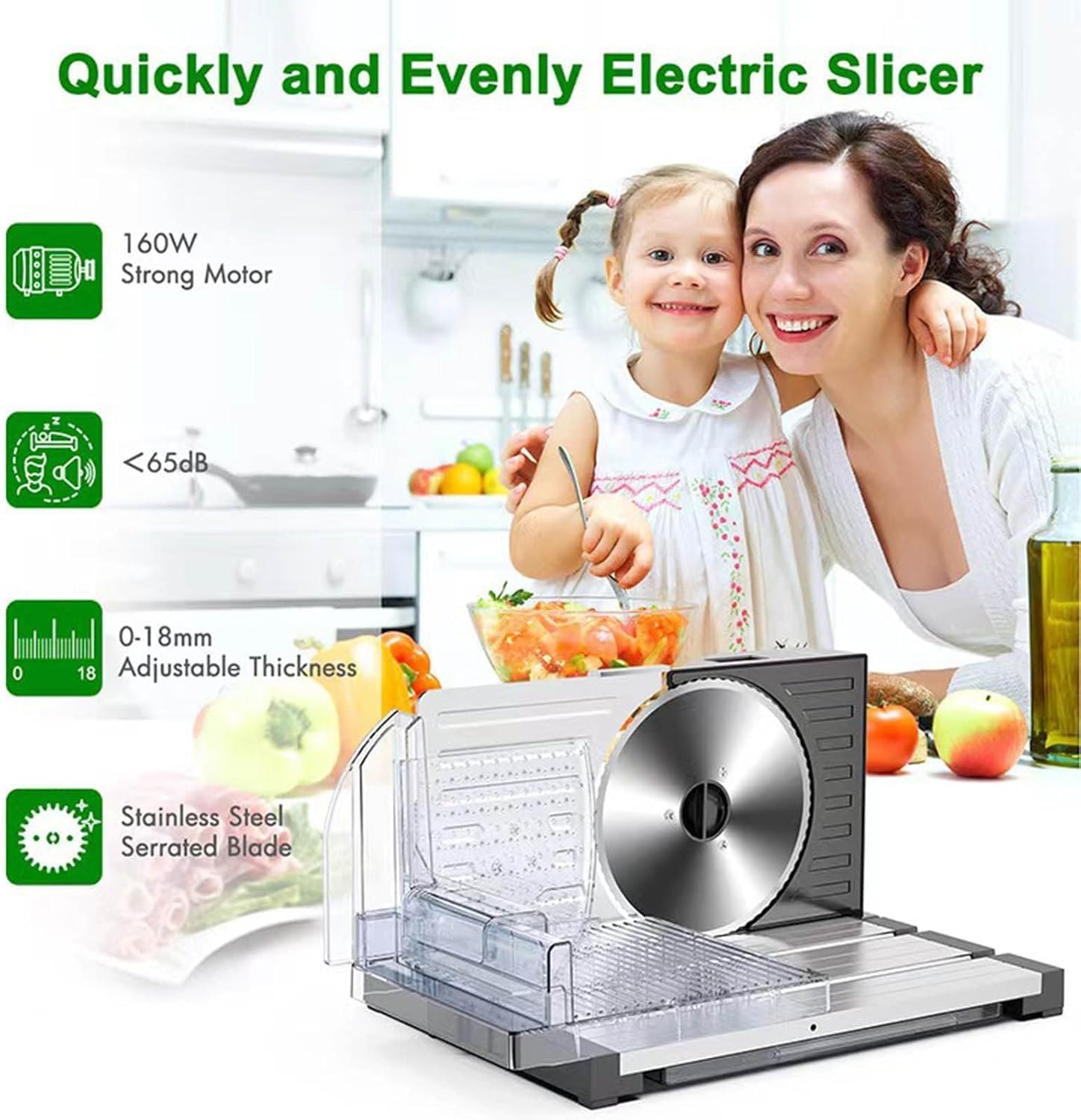 Affettatrice pieghevole per carne con spessore regolabile da 0 a 18 mm