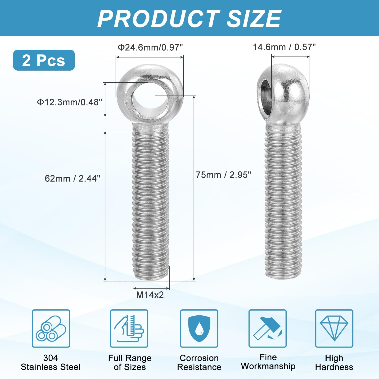 PATIKIL 2 Pcs M14x75mm Shoulder Swing Lifting Eye Bolt - Image 2