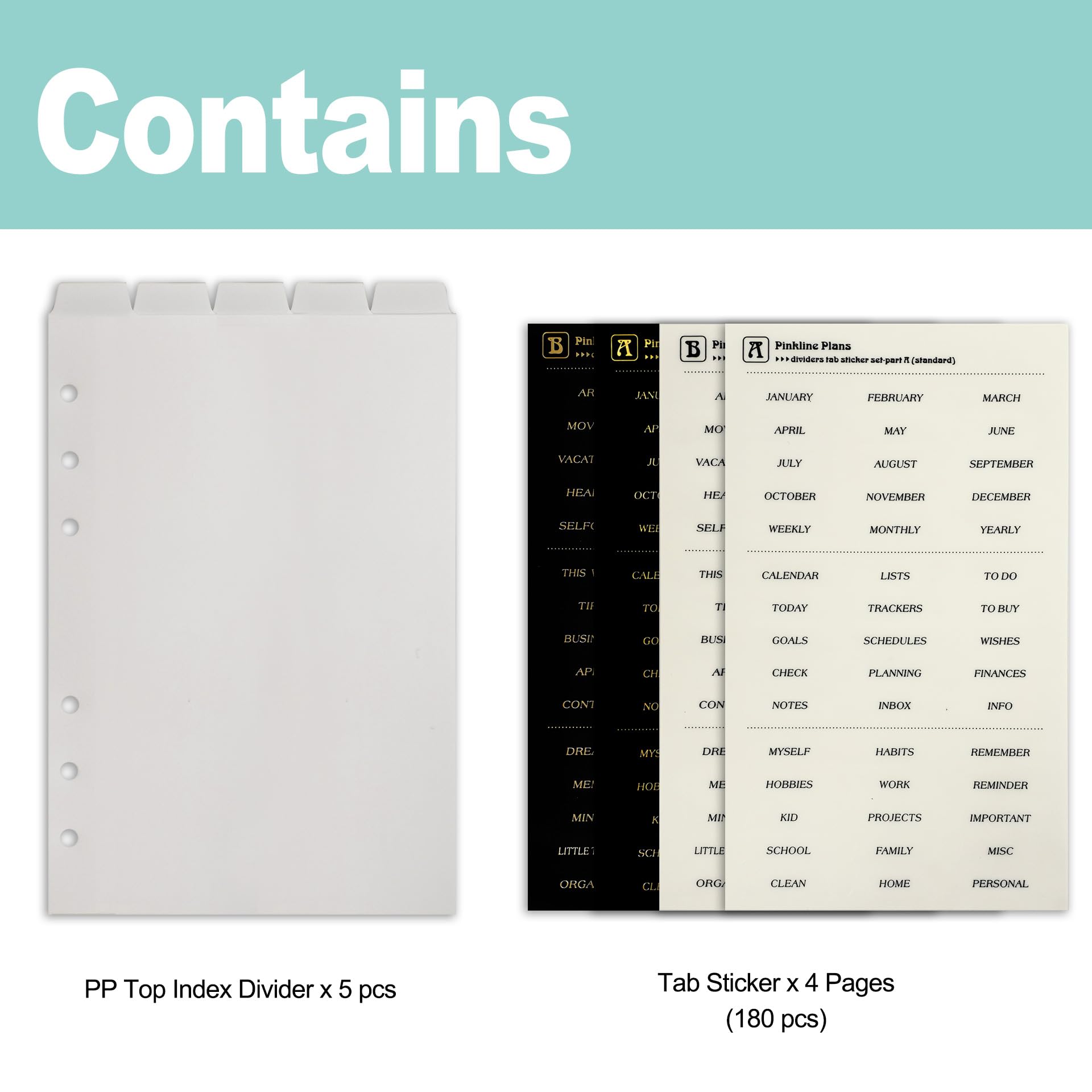 Zelten PP Binder Index Dividers with 4 Sheets Tab Stickers for Personal Organizer (PP Frosted 5-Top Tab, A5/6 Hole) - Image 2