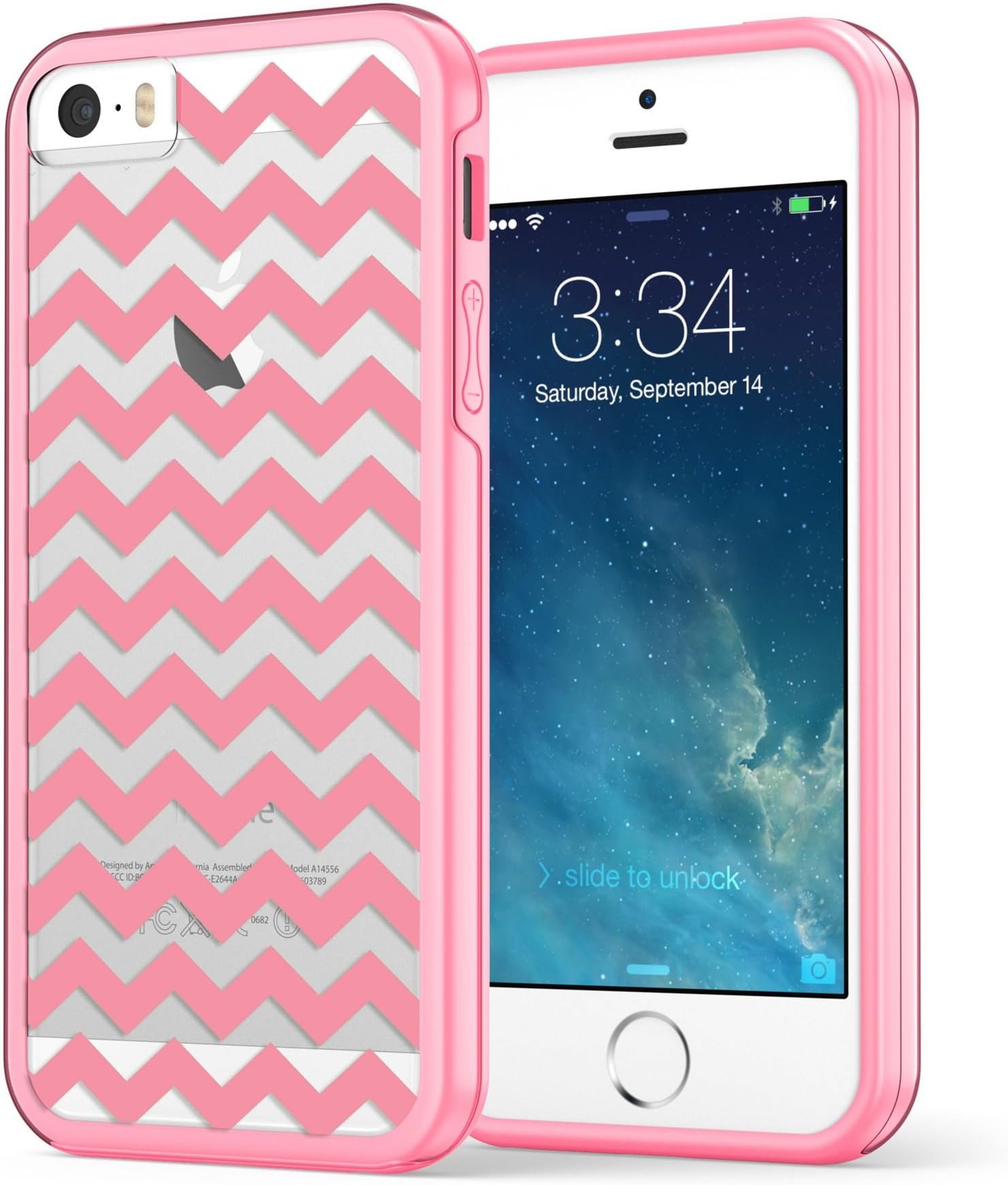 True Color Case Compatible iPhone SE / 5S / 5 Case, Chevron Waves Printed on Clear Hybrid Cover Hard + Soft Slim Thin Durable Protective Shockproof Rubber TPU Bumper Cover Skin - Pink Wireless Phone Accessory