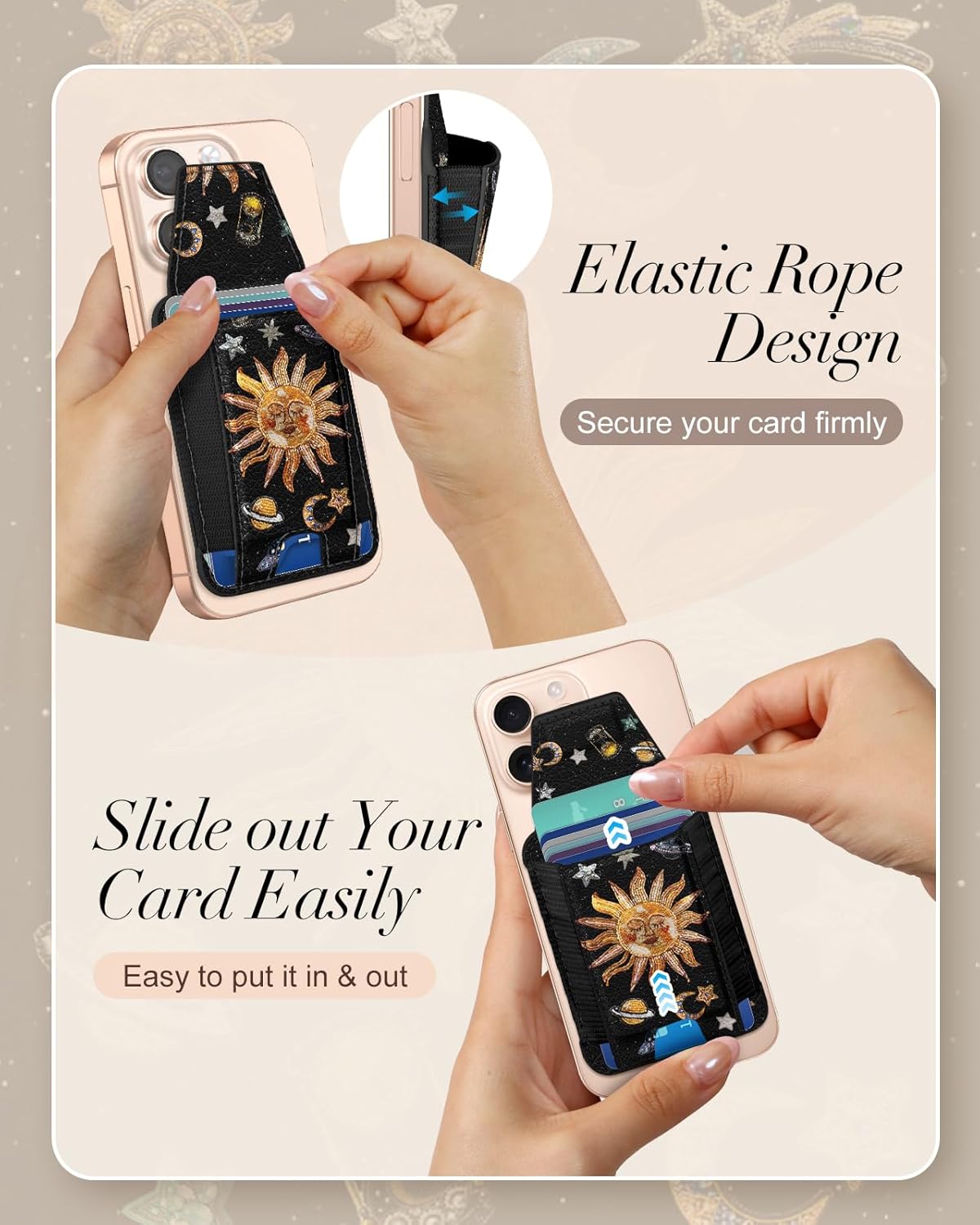 Shorogyt Compatible with Magsafe Wallet for Women - Phone Wallets for Magnetic Card Holder Mag Rfid Sun Space for iPhone 17/16/15/14/13/12 Series Cute with Elastic and Flap Cover, Fit 7 Cards - Image 5