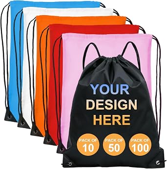 Custom Drawstring Bags with Logo, 10/50/100 Pack String Backpacks