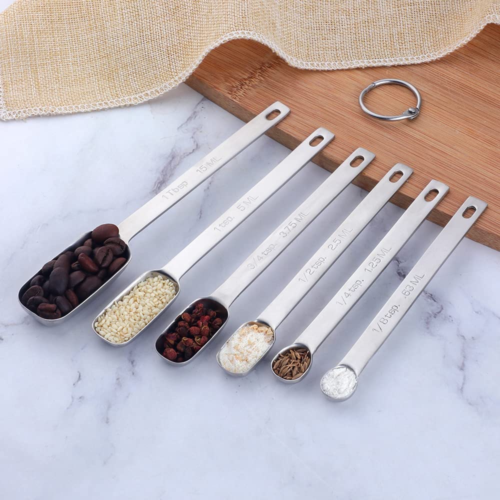 Measuring Spoons Set of 6, Stainless Steel Measuring Spoon with Accurate Measurement Markings and Removable Clasp - Image 3