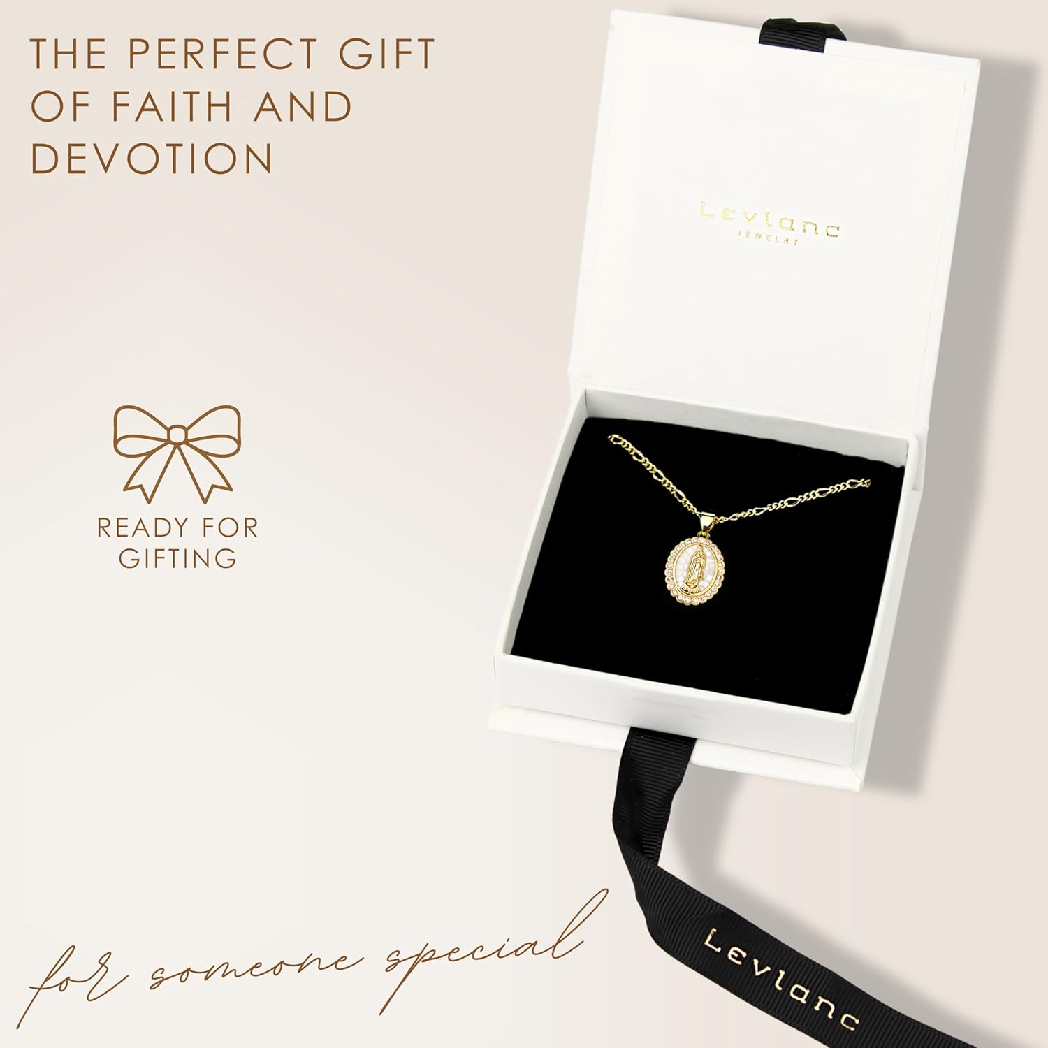 18K Gold Plated Religious Gifts for Christian Women Faith - Virgin Mary Necklace - Christian Jewelry for Women - Mother Mary Necklace - White Pink Pendant Catholic Jewelry Comes in Elegant Gift Box - Image 3