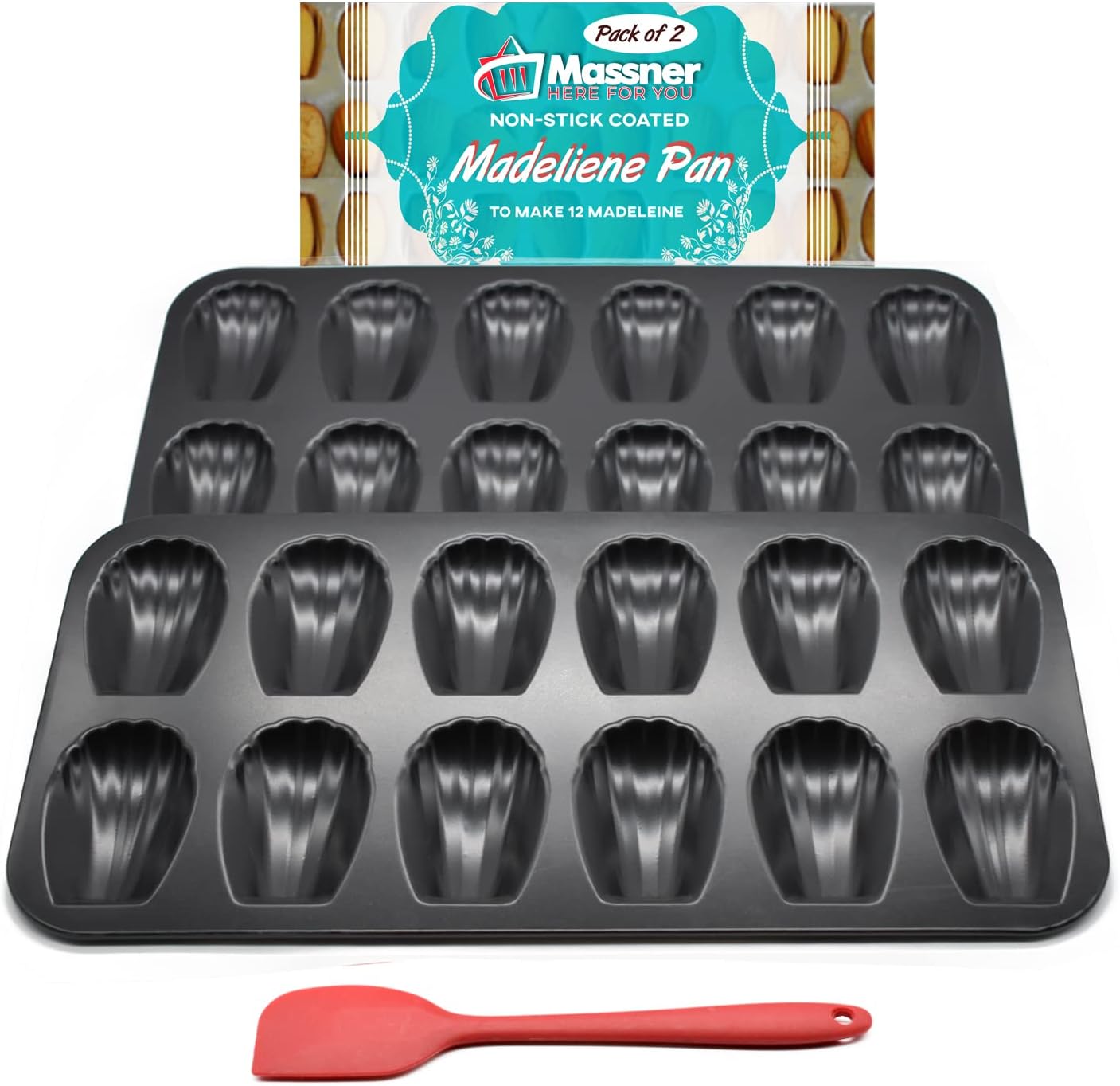 MASSNER Madeleine Pan with Silicone Spatula, Nonstick for