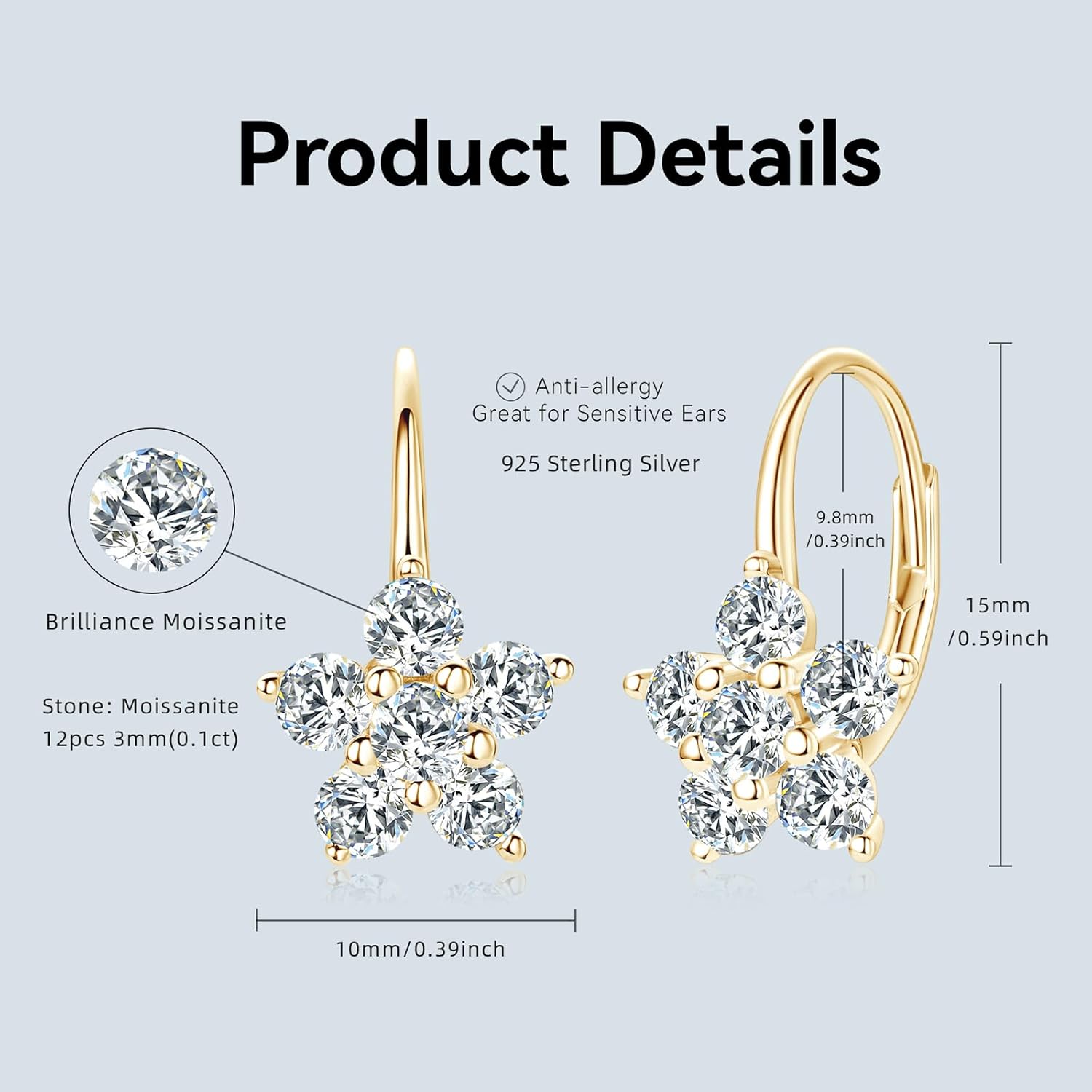 Moissanite Earrings for Women, 925 Sterling Silver 1.2ct D Color Brilliant Round Cut Moissanite Hoop Huggie Earring, Hypoallergenic Leverback Drop Dangle Earrings Christmas Birthday Jewelry Gifts - Image 5