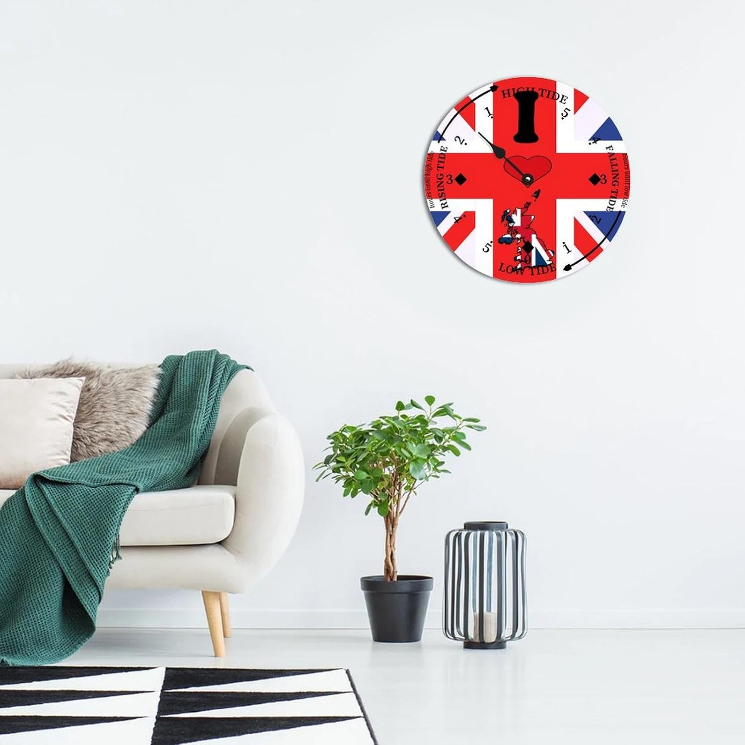 United Kingdom Flag Wood Tidal Clock Ocean Time Maritime Coastal Beach High Tide Low Tide Clock Rustic Wooden Nautical Tide Movement Vintage Decor for Beach House Kitchen Wall Art 12x12 in