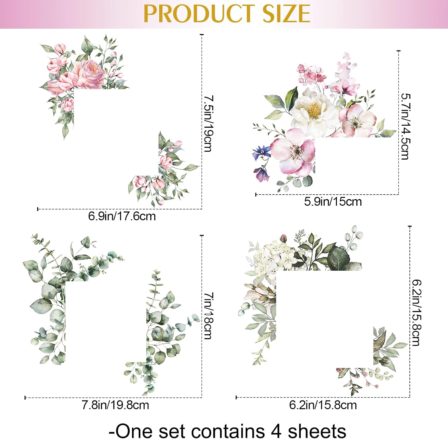 4 PCS Removable Fresh Plants Flower Switch Stickers Peony Rose Leaf Light Switch Decal Socket Decor Light Switch Cover for Kids Girls Bedroom Living Room Nursery Bathroom (A) image 2