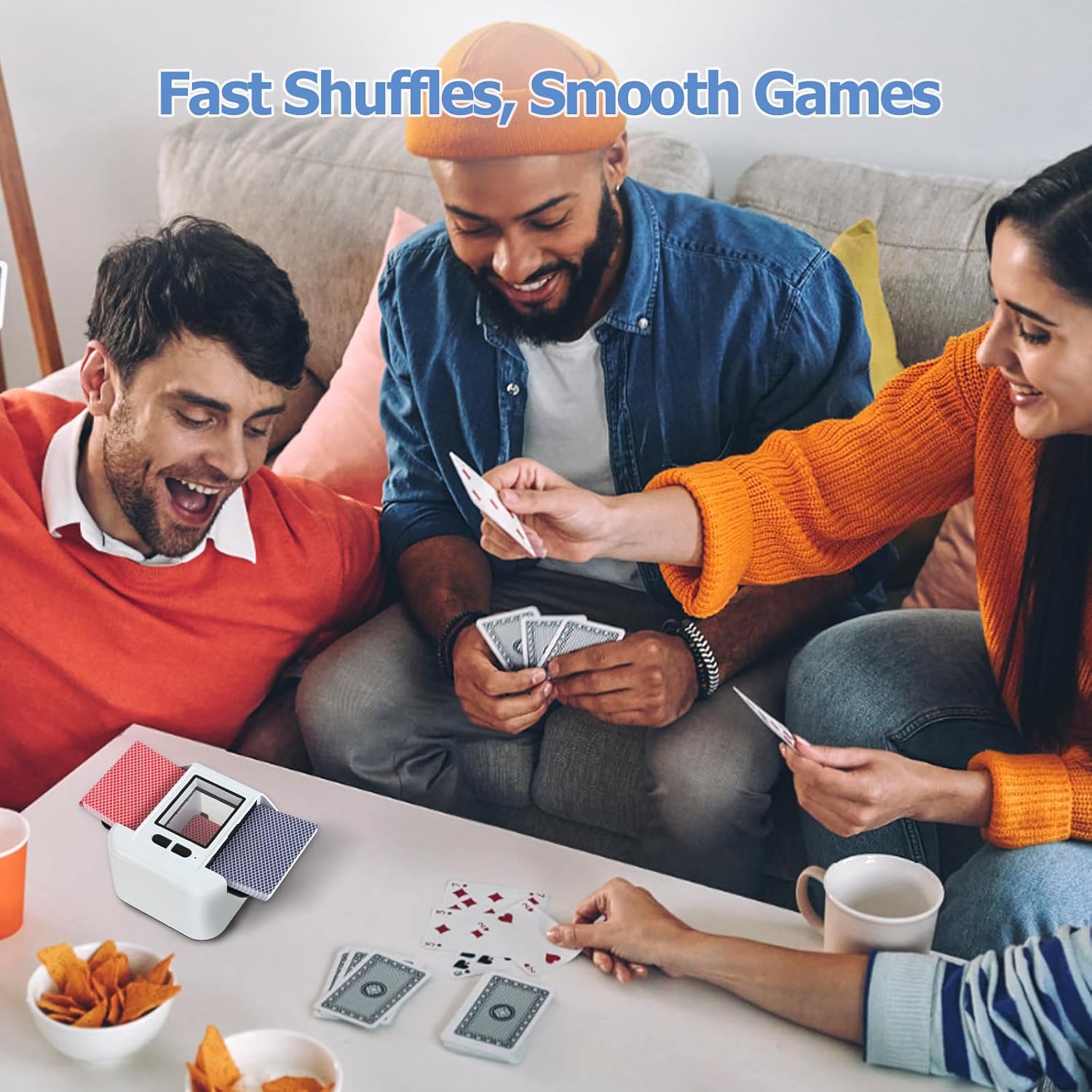 Automatic Card Shuffler, Rechargeable Shuffler for Cards 1-2 Decks, Quiet Playing Card Mixer Shuffler Machine, Electric Card Shuffler Portable with USB-C for UNO, Poker, Skip-Bo, Phase 10, Blackjack