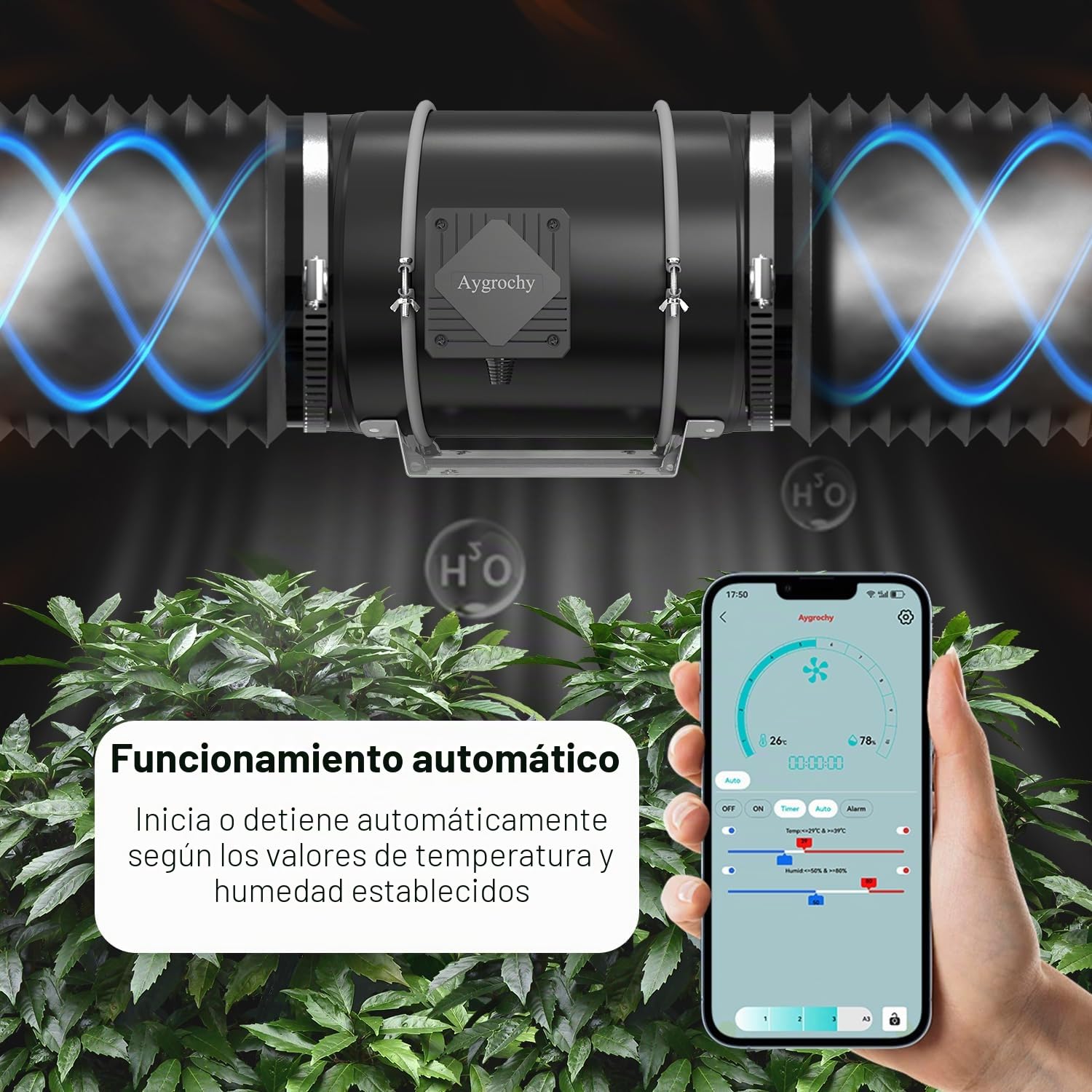 Aygrochy 200 mm Wifi App Extractor de aire con programación de temperatura y humedad, extractor para Baño, Sótano, Garaje, Cocina, Tente de Culture Hydroponique