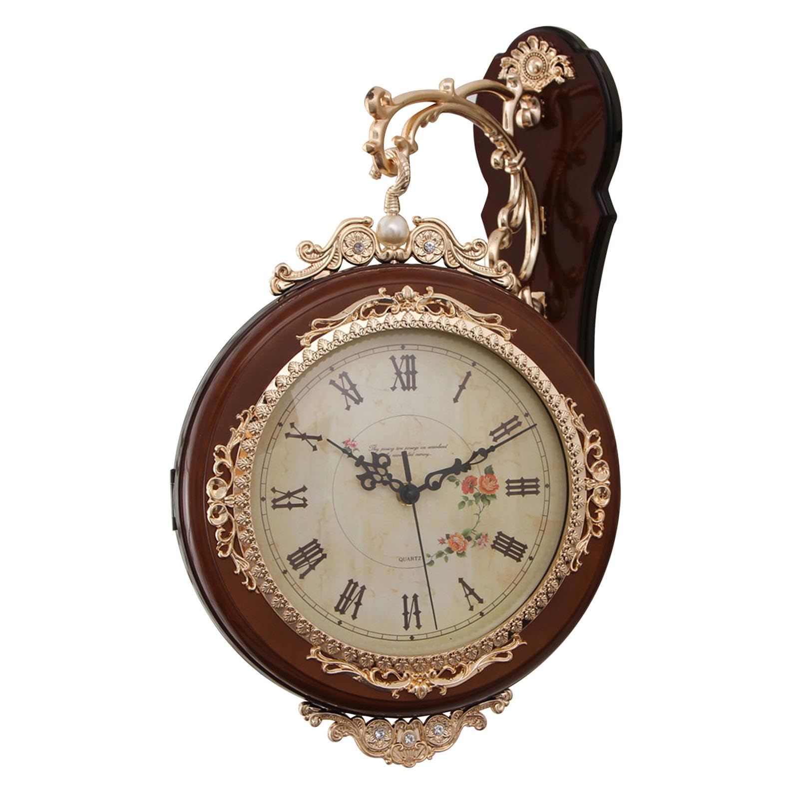 Horloge murale double face silencieuse et artistique au design brun raffiné