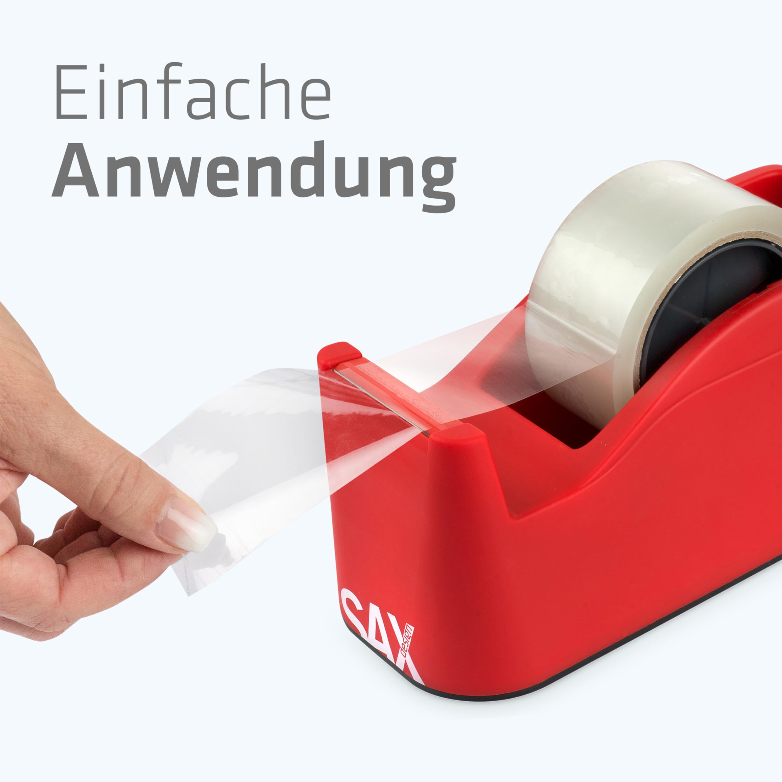 SAX Tape it Easy XXL Einhand Klebeband Abroller extra Schwer | für 1x 50mm Band oder 2x 25mm Band, Paketbandabroller mit Stiftehalter Funktion, rutschfest, inkl. doppelseitige Klinge