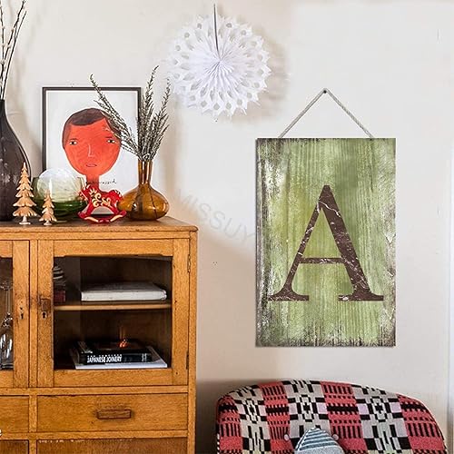 Vista 443 de Letrero colgante de madera con letra J, letrero de madera para decoración del hogar, 26 letras del alfabeto de metal, placa de madera, decoración