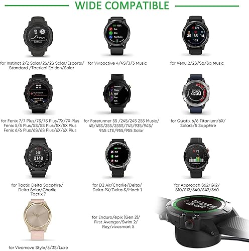 Miniatura 4 de Cargador 2 en 1 compatible con Garmin Vivoactive 44S3, Fenix 55S5X66S6X 77S7X, VenuInstinctForerunner 945, etc., estación de carga 2 en 1 negra