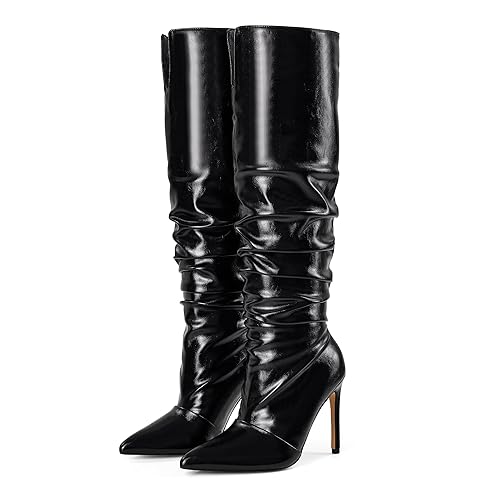 Elisabet Tang Women's Closed Toe Heeled Boot Pointed Toe Shoes Stiletto Heels Slip On Slouchy Knee High Boots For Women Sexy Dress Shoes - 10 - Black