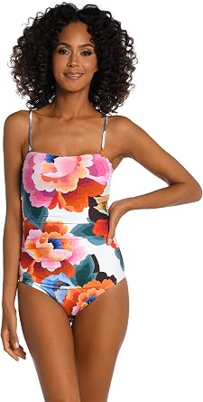 La Blanca Womens One Piece Swimsuit Bandeau Tummy Control Bathing Suit