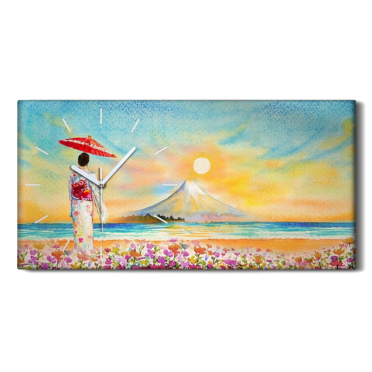 Horloge sur Toile sans Tic-Tac Mont Fuji 60x30cm - Solution Sommeil Paisible Chambre