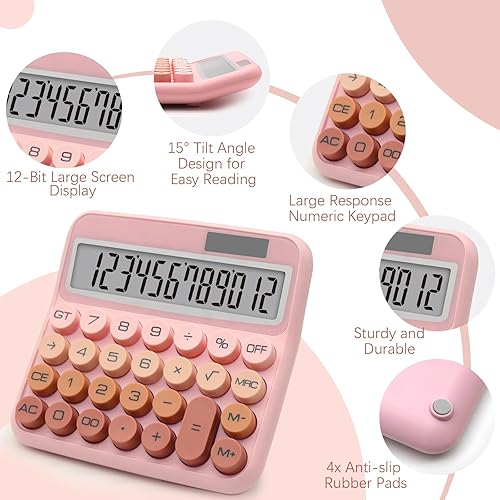 Miniatura 3 de Calculadora de botón grande con pantalla LCD grande, accesorio de escritorio de oficina rosa para oficinas, escuelas, hogares y negocios