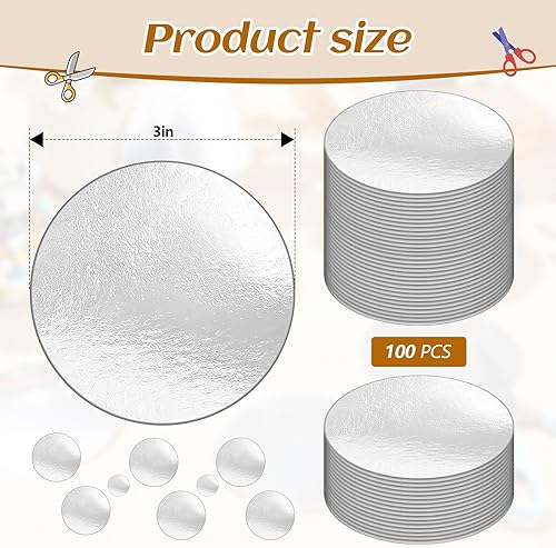 Miniatura 3 de Fulmoon 100 piezas de papel de espejo plateado, cartulina metálica de 3 pulgadas, círculos reflectantes, hojas de tablero de espejo de aluminio,