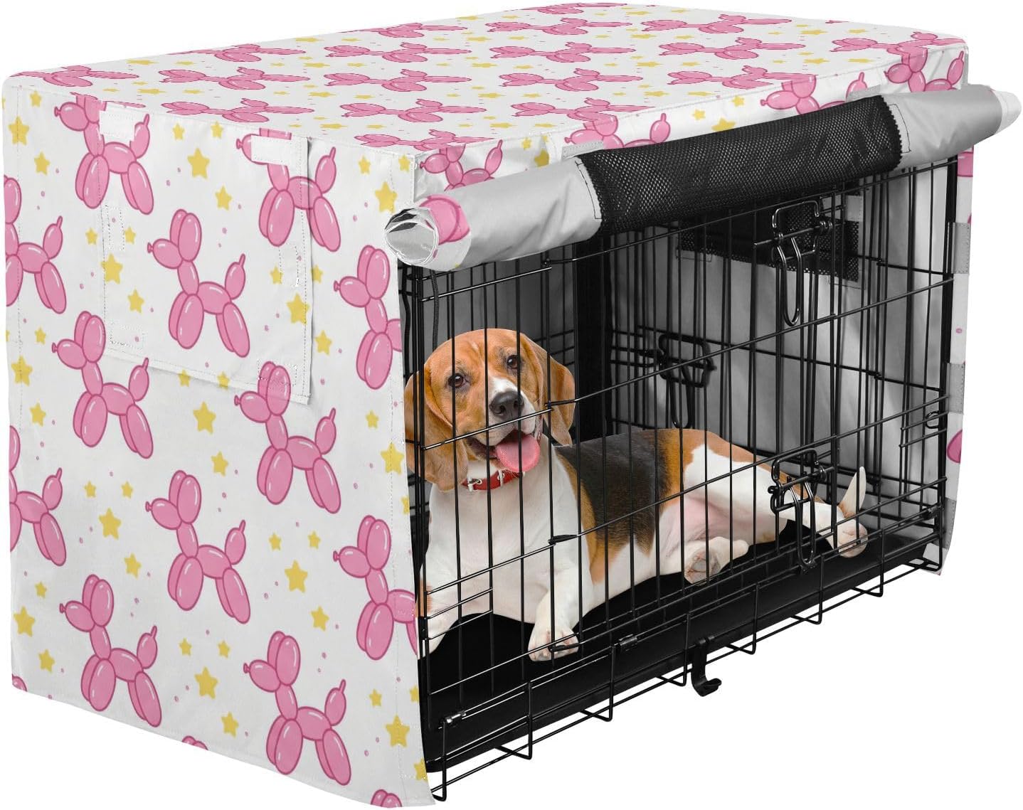 Duty 600D Silver Coated Dog Crate Cover, Water-Resistant Balloon Dogs Pet Kennel Canopy with Mesh Windows for Optimal Ventilation, Universal Fit for Standard Wire Cage, Indoor & Travel