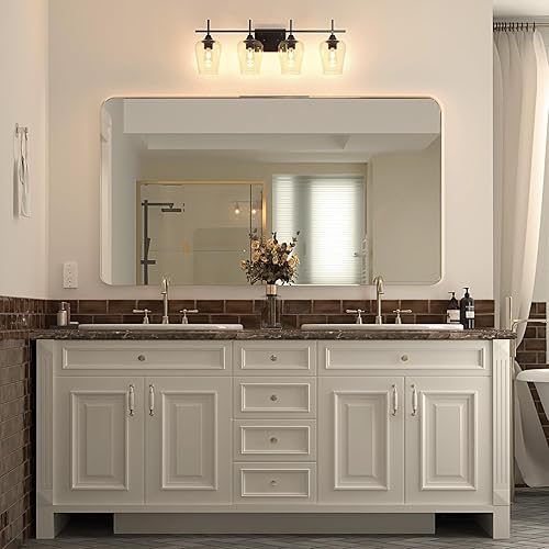 Miniatura 3 de VONLUCE Lámpara de tocador de baño, lámpara de baño de 4 luces sobre el espejo, lámpara de pared de baño con vidrio transparente, accesorios de