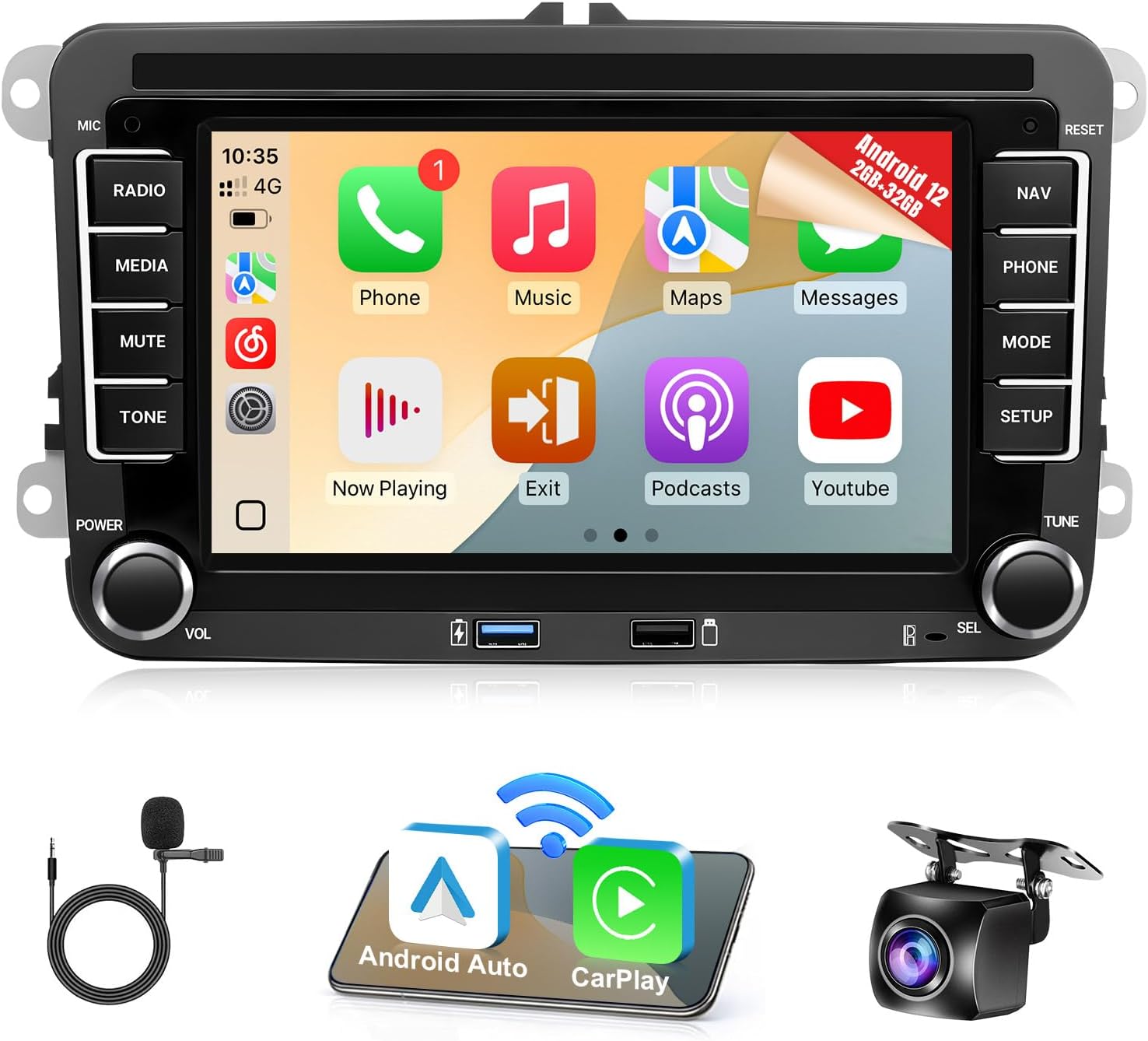 Naifay 8Core Android Car Radio for Volkswagen VW Passat Beetle Tiguan Touran Caddy Seat Golf MK5 MK6, 7inch Touchscreen for Jetta Stereo with CarPlay Android Auto Bluetooth GPS WiFi FM Camera MIC