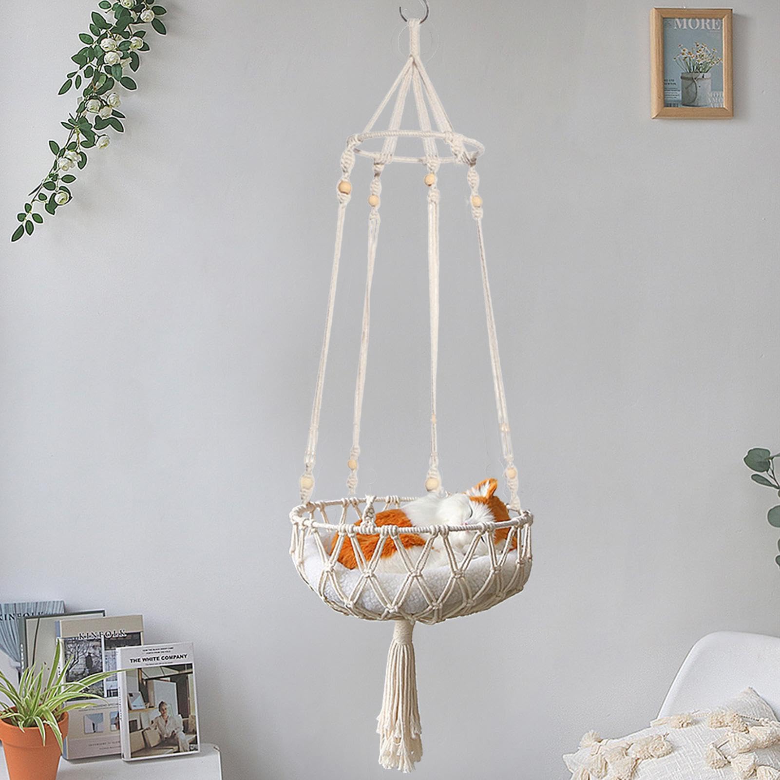 Katzenhängematte aus Baumwolle - Boho Macrame mit gemütlichem Tierbett | Kreative langlebige Indoor-Katzen im modernen Design zum Schlafen, Spielen, Klettern