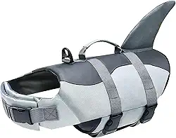 Izefia Colete salva-vidas para cães, colete salva-vidas com alça, colete salva-vidas para cães pequenos, cachorros grandes, cinza, tubarão M